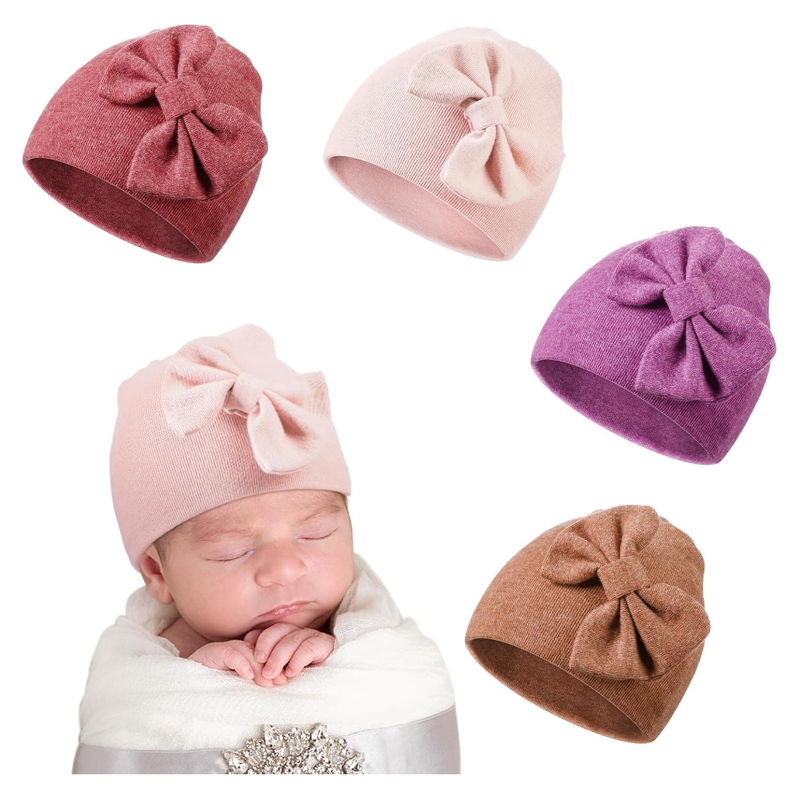 Gorros para Bebés Prematuros Cuffbow 4 Pcs Algodón Lazo