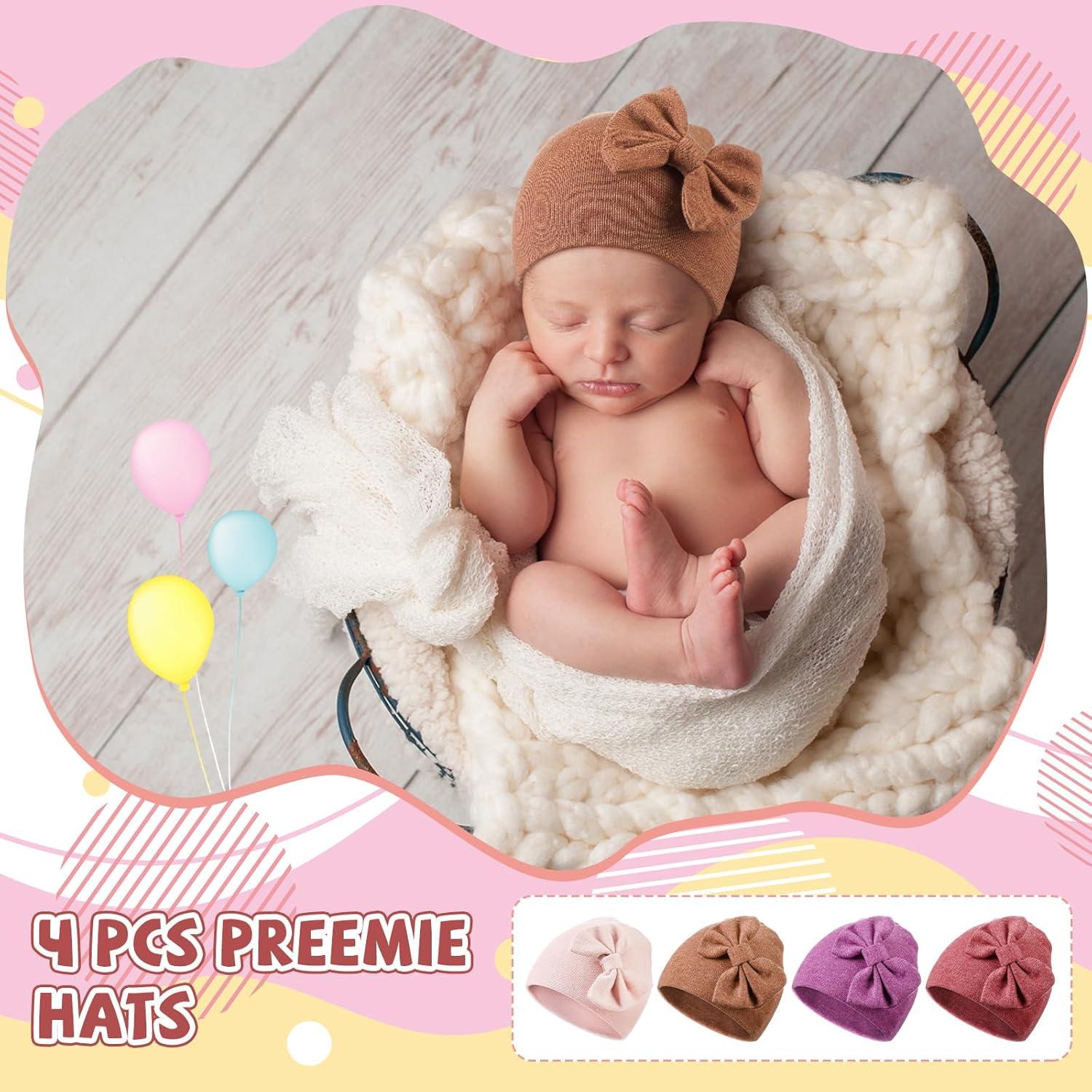 Gorros para Bebés Prematuros Cuffbow 4 Pcs Algodón Lazo