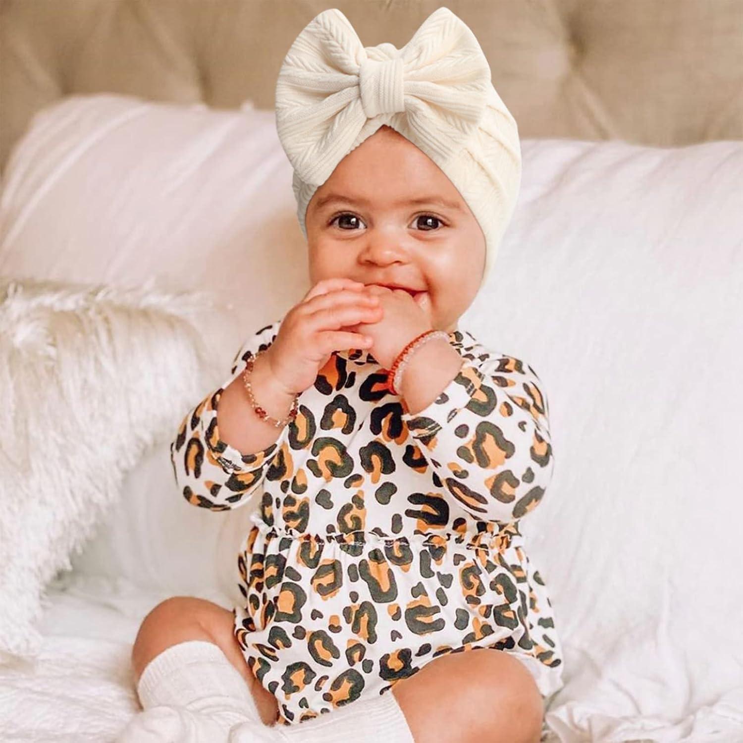 Gorros Turbante para Bebés DRESHOW 5 Piezas con Lazo 3-12 Meses