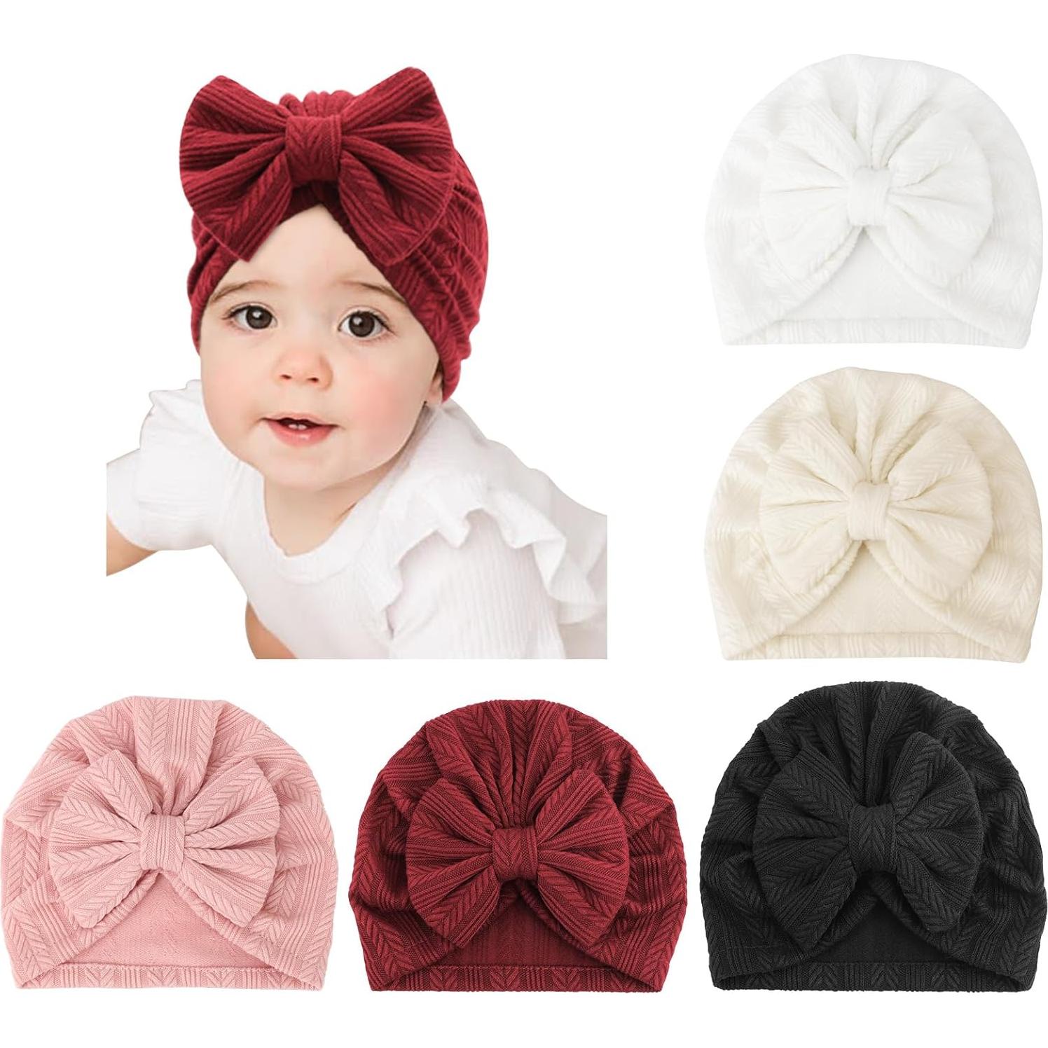 Gorros Turbante para Bebés DRESHOW 5 Piezas con Lazo 3-12 Meses