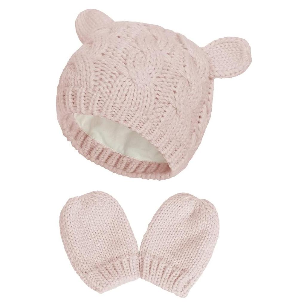 Conjunto Gorro y Guantes Bebé Rosa Suave 3-6 Meses