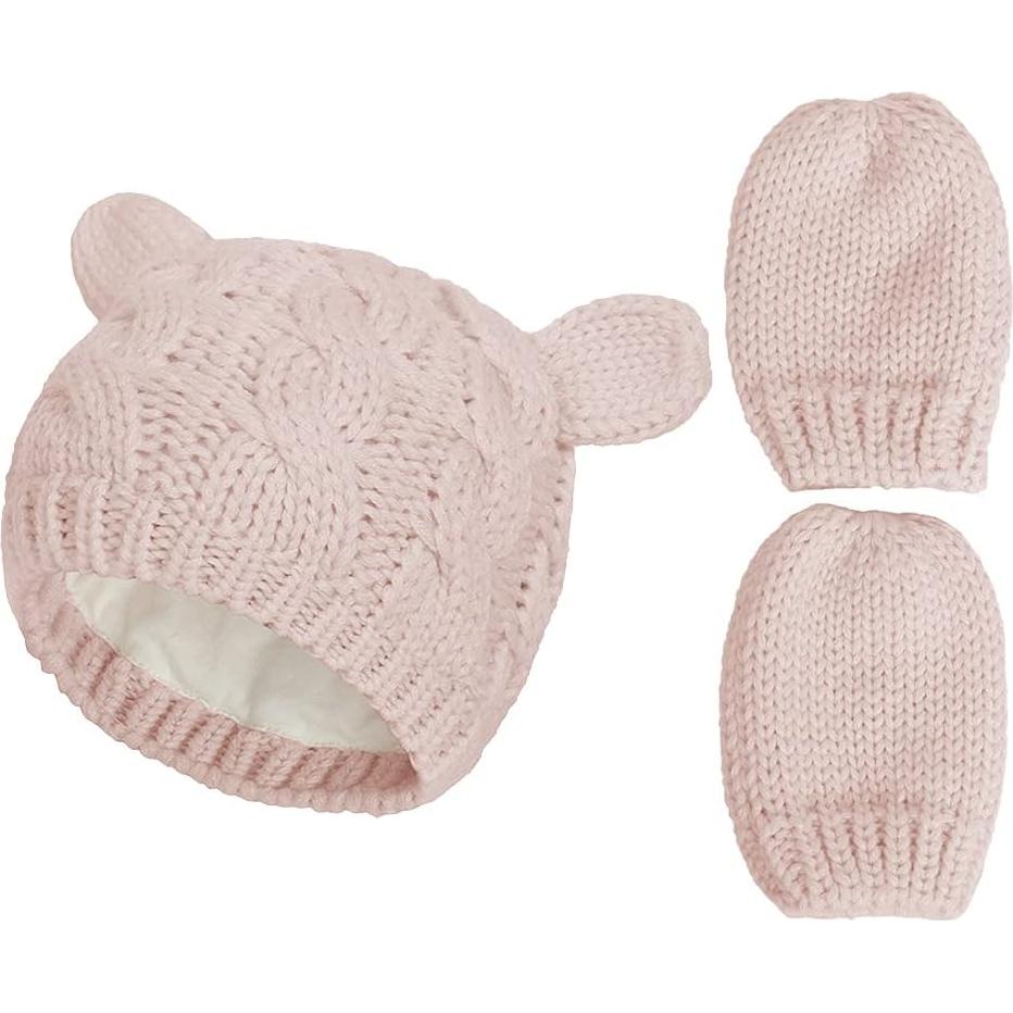 Conjunto Gorro y Guantes Bebé Rosa Suave 3-6 Meses