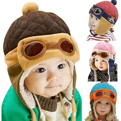 Gorro de piloto de ganchillo para bebés y niños - Café - 6 a 48 meses