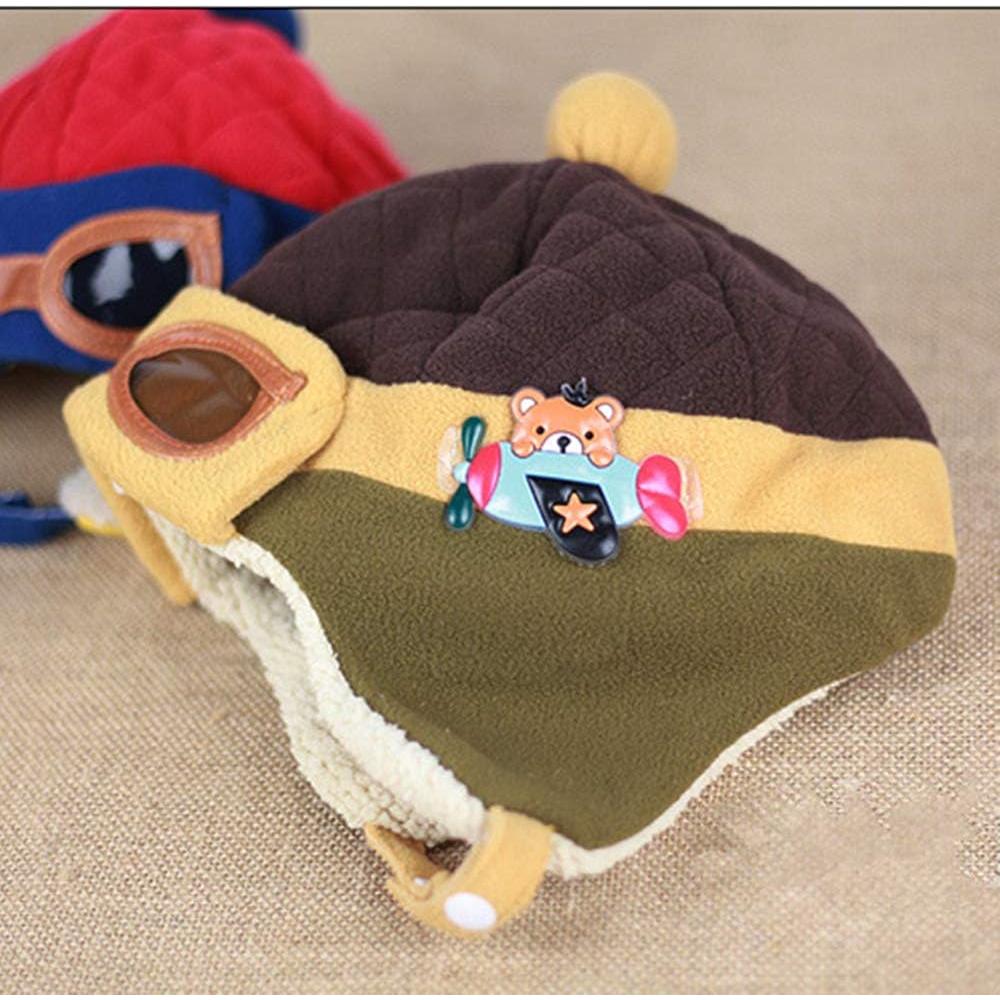 Gorro de piloto de ganchillo para bebés y niños - Café - 6 a 48 meses