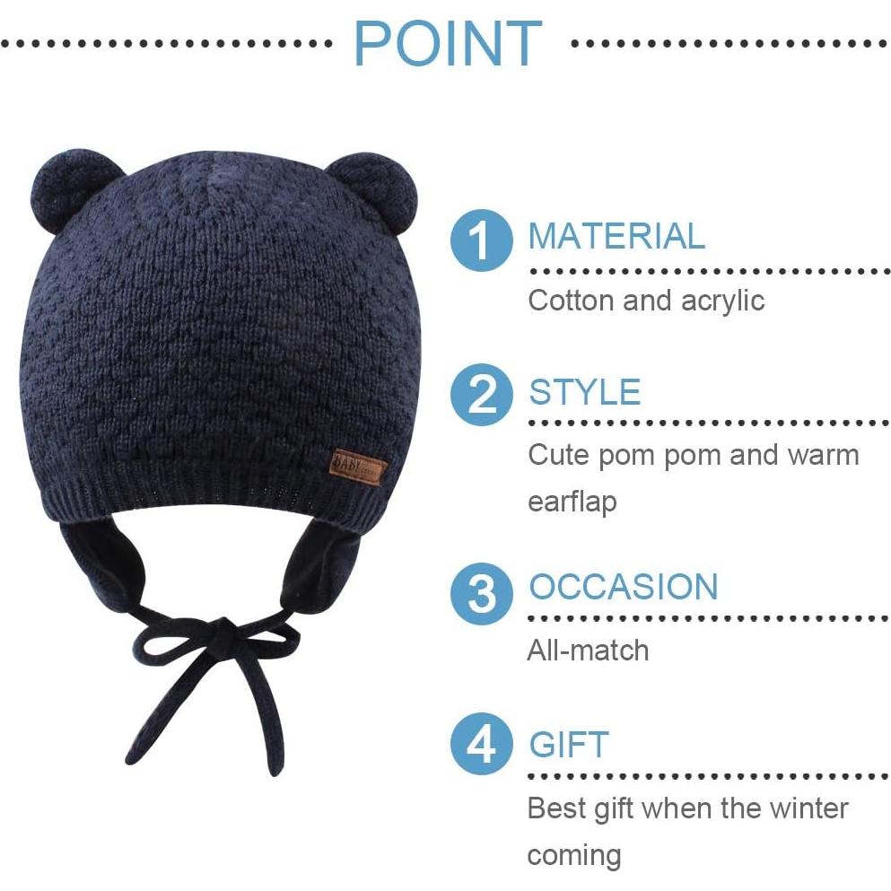 Gorro Beanie BAVST para Bebé Invierno con Orejas de Oso 0-2 Años