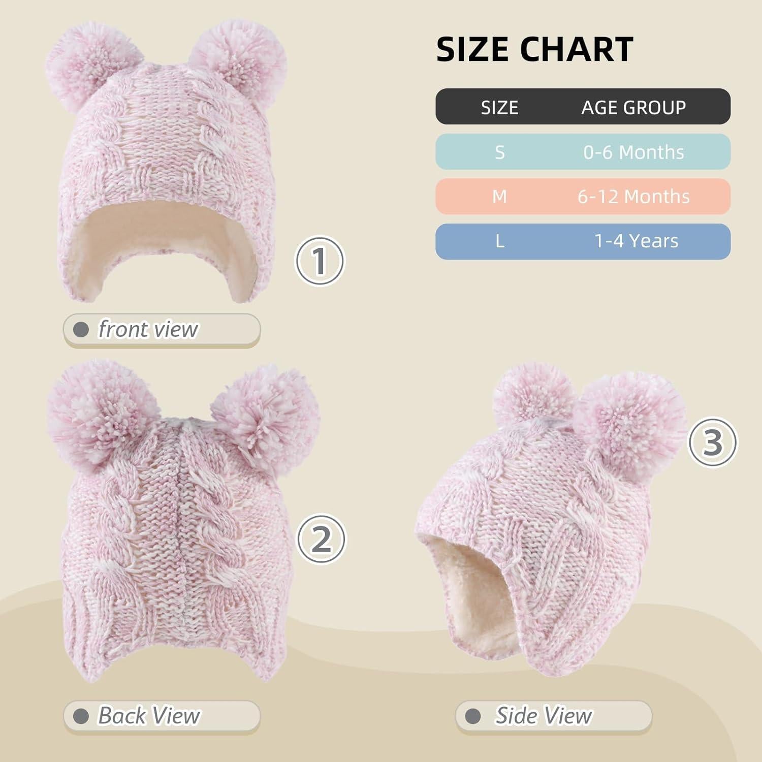 Gorro de invierno ZSEDRUT para bebé con forro polar y pompón