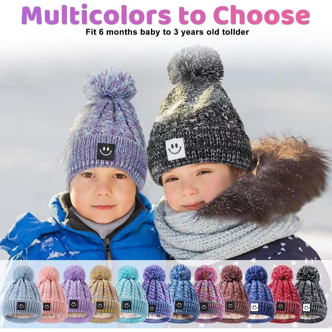 Gorro Beanie para Bebé Hispeka 3 Paquetes con Pompones