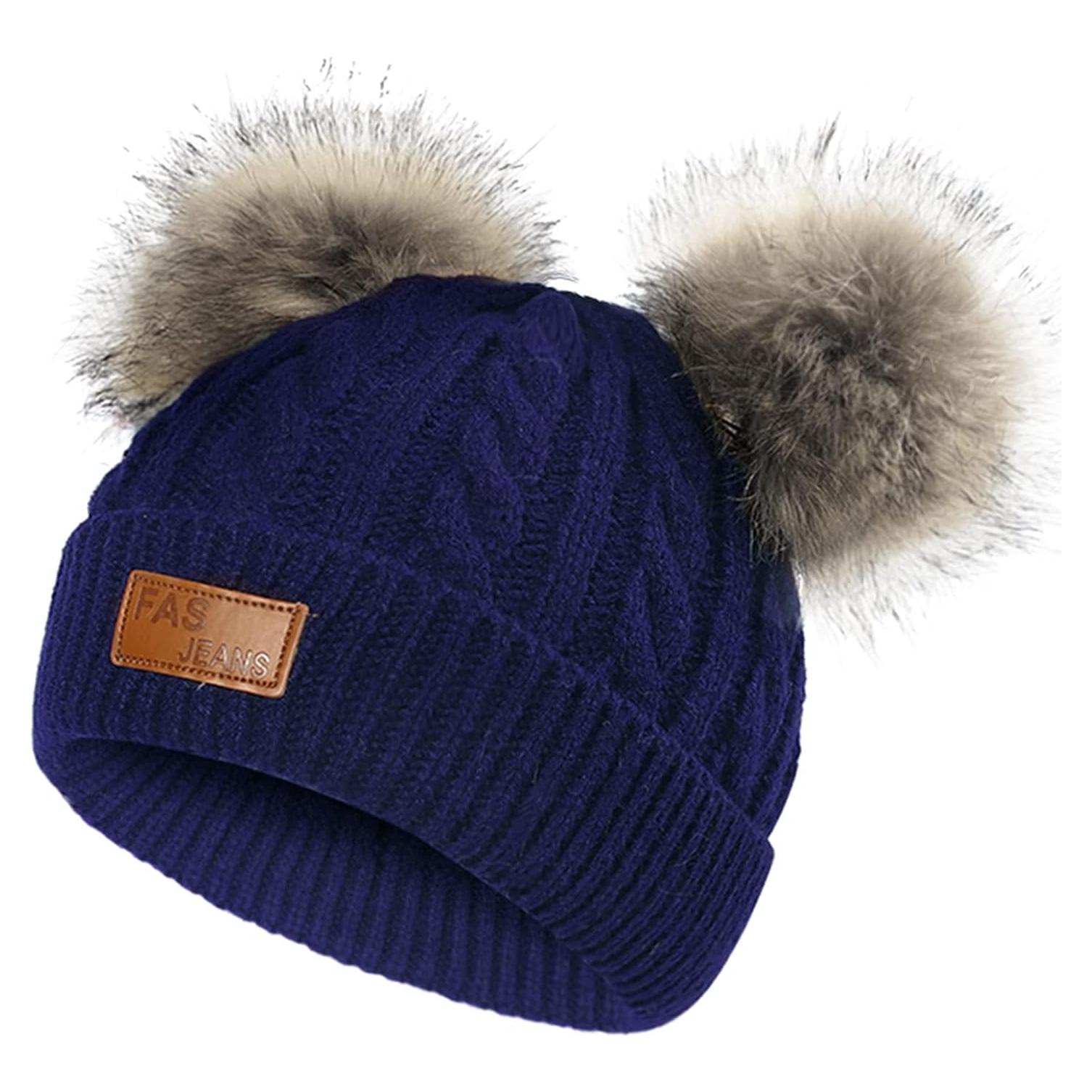 Gorro de bebé American Trends con doble pom pom para 1-3 años