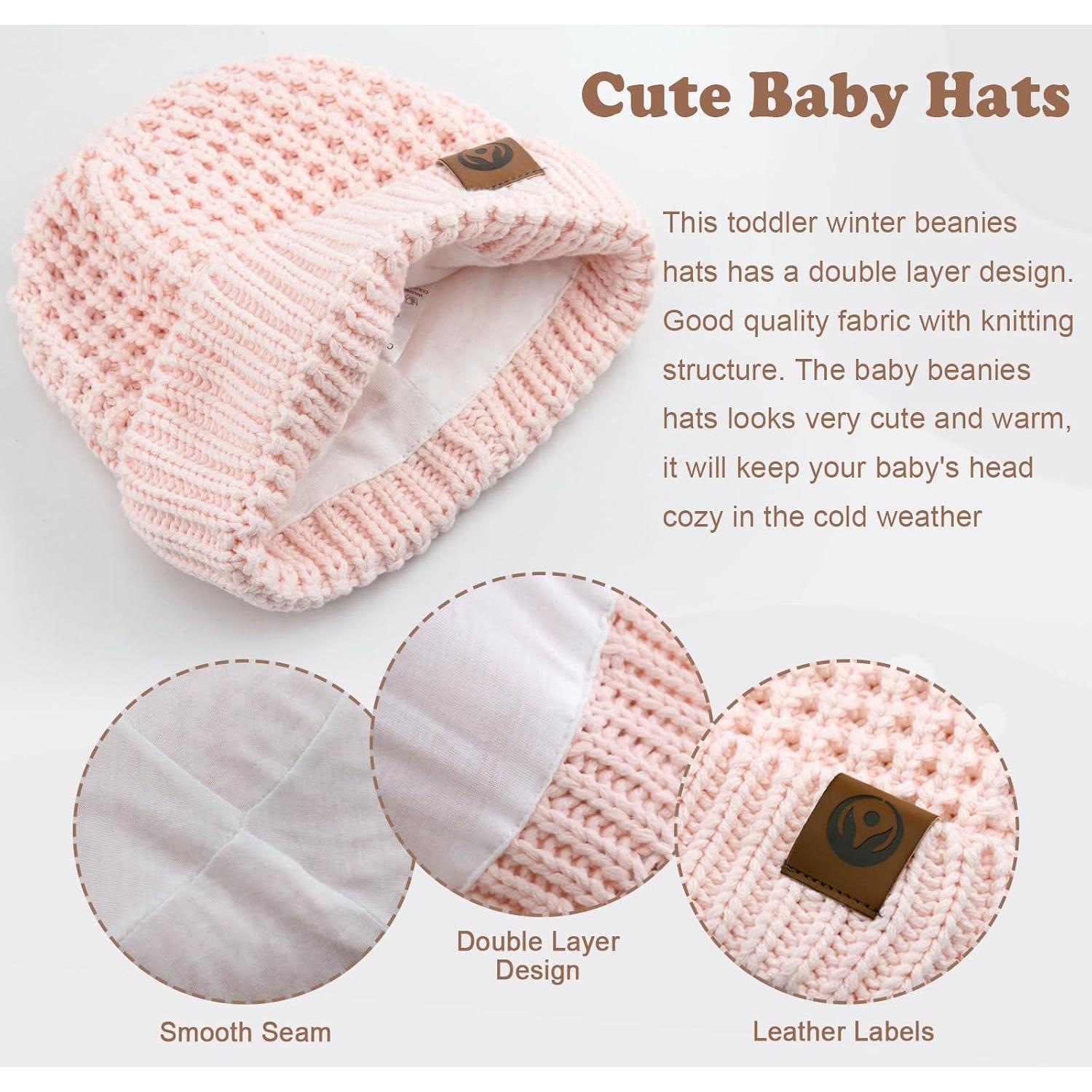 Gorro de Invierno para Bebé Niña Rosa Algodón 6-24 meses
