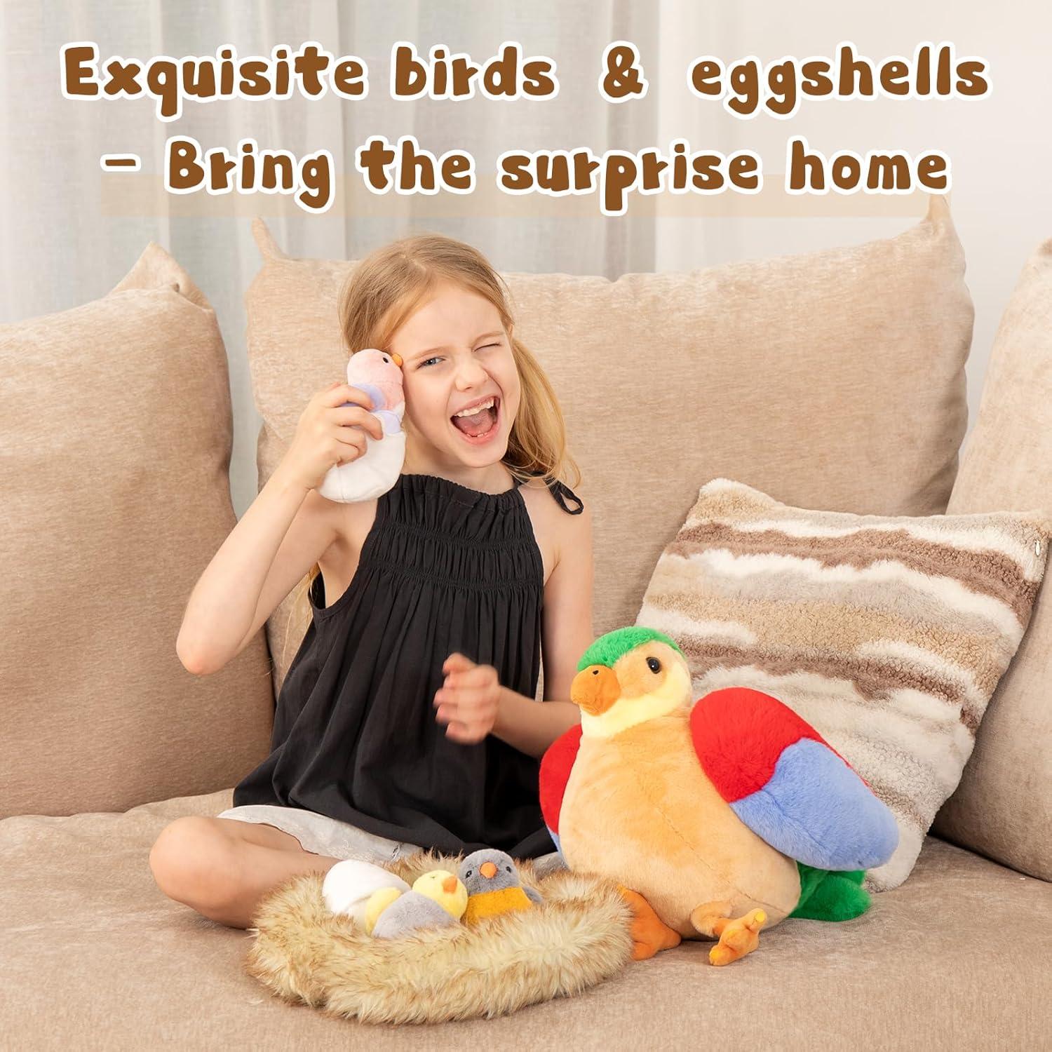 MorisMos Juguete de Peluche Mamá Ave con Pollitos 30cm