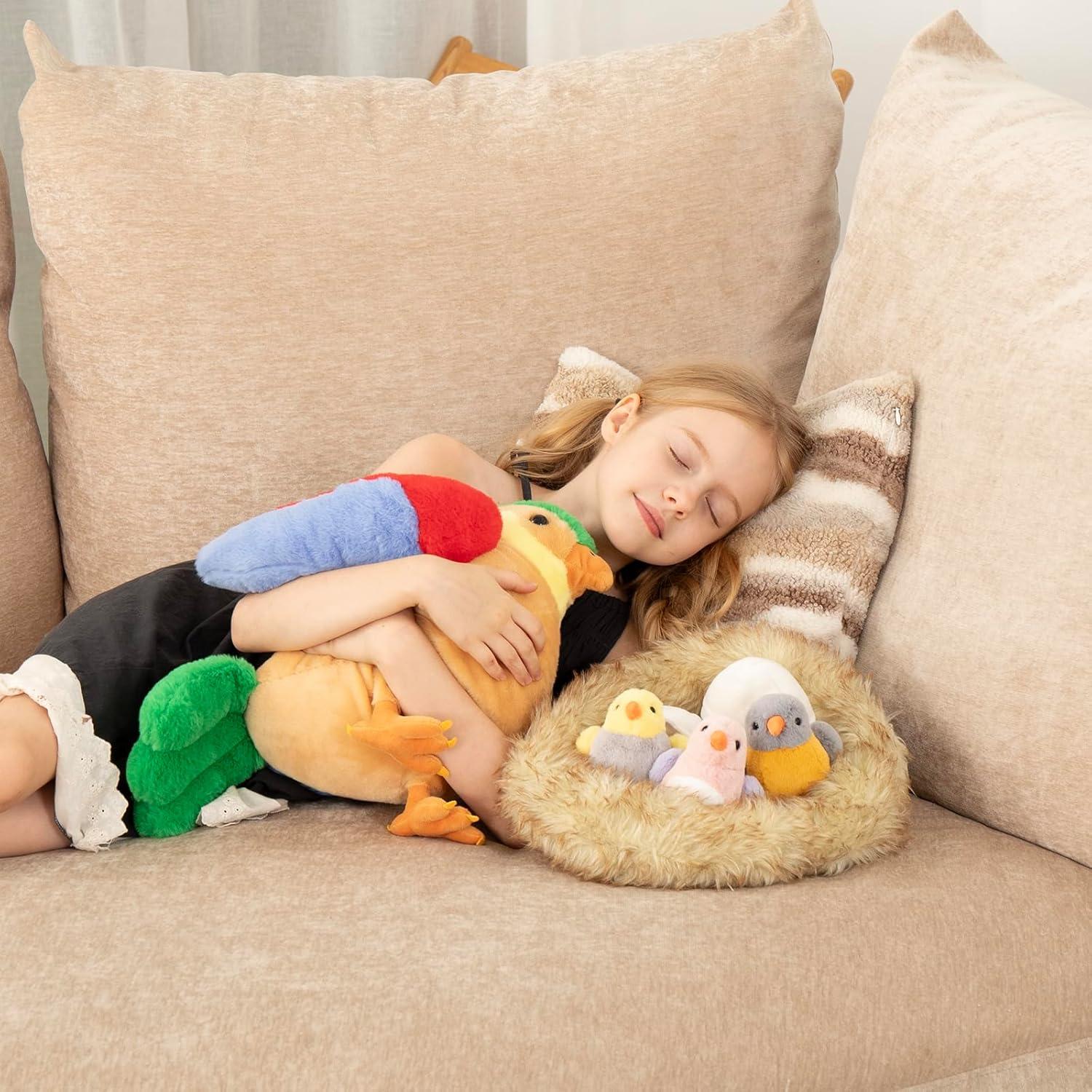 MorisMos Juguete de Peluche Mamá Ave con Pollitos 30cm