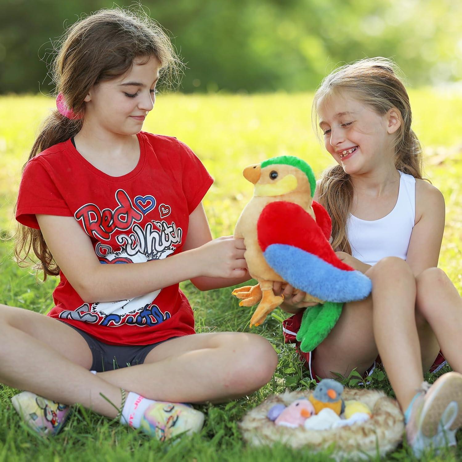 MorisMos Juguete de Peluche Mamá Ave con Pollitos 30cm