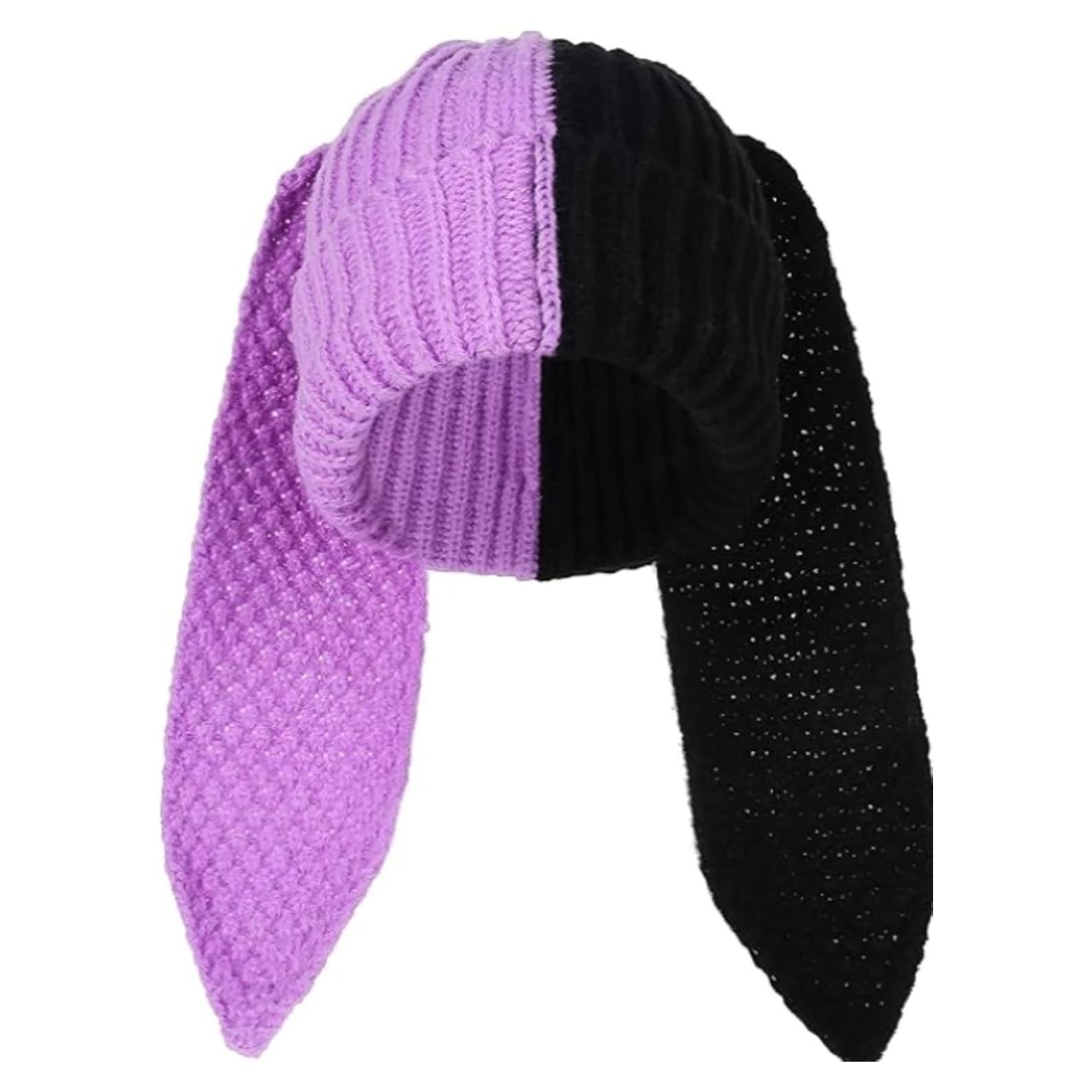 Gorro de invierno YEKEYI con orejas de conejo negro púrpura
