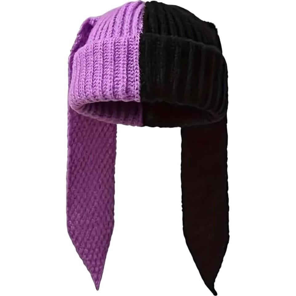 Gorro de invierno YEKEYI con orejas de conejo negro púrpura