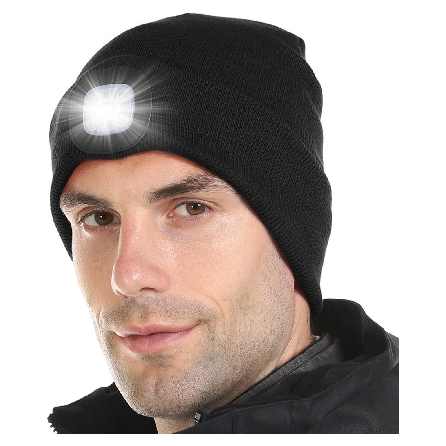 Gorro de lana con LED recargable Attikee - Unisex, Negro
