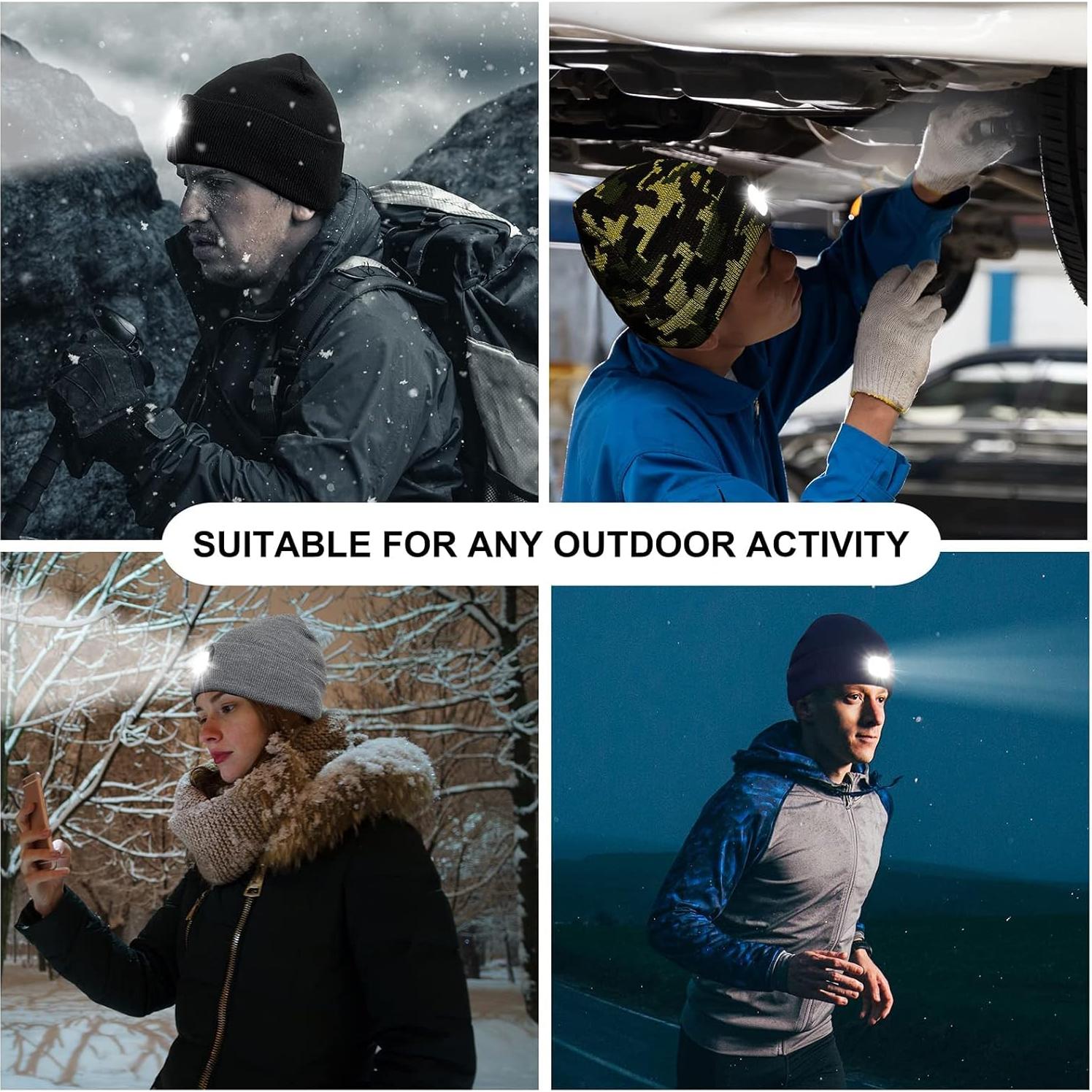 Gorro de lana con LED recargable Attikee - Unisex, Negro