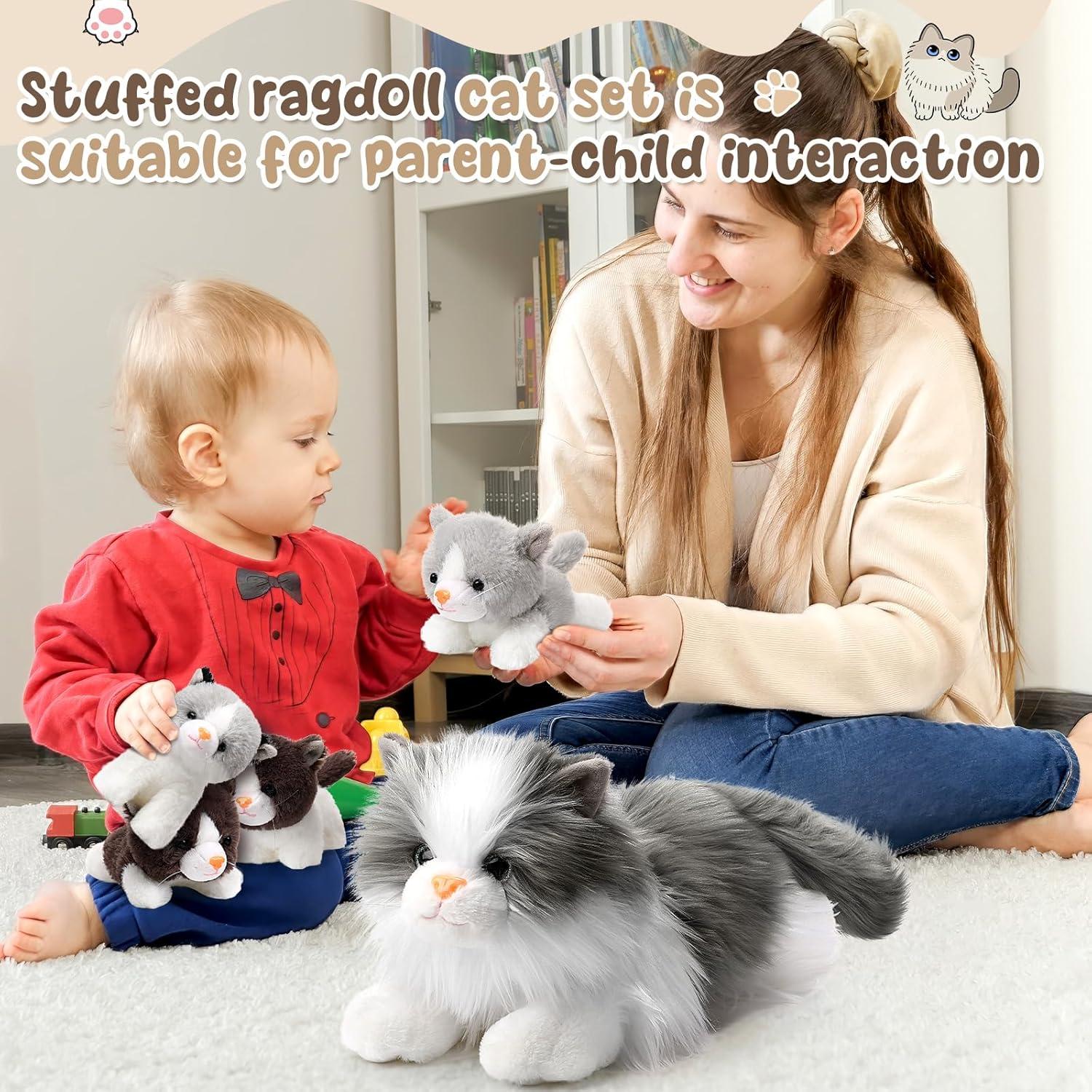 Set de Peluches Gato Ragdoll HyDren 5 Piezas Gris 45 cm