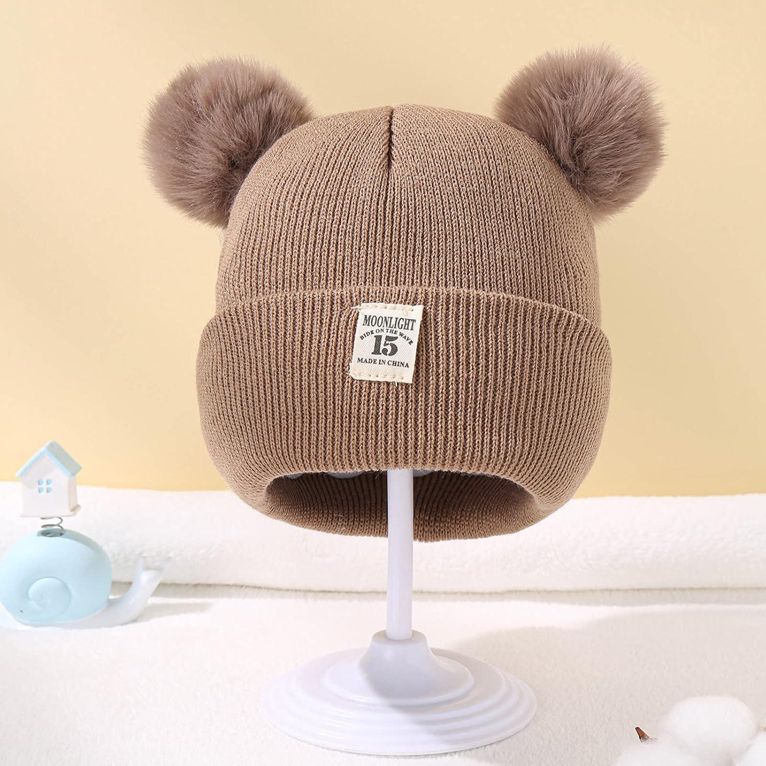 Toddler Boy Winter Beanie Baby Knit Hat Warm Girl Beanie Newborn Cute Bear Pom Hats for Kids