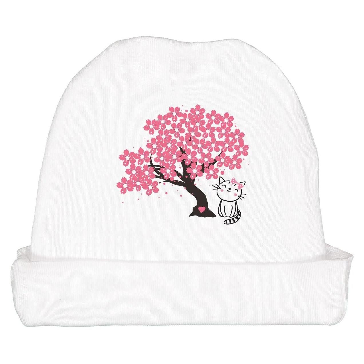 Gorro de bebé Inktastic con gato y cerezo japonés