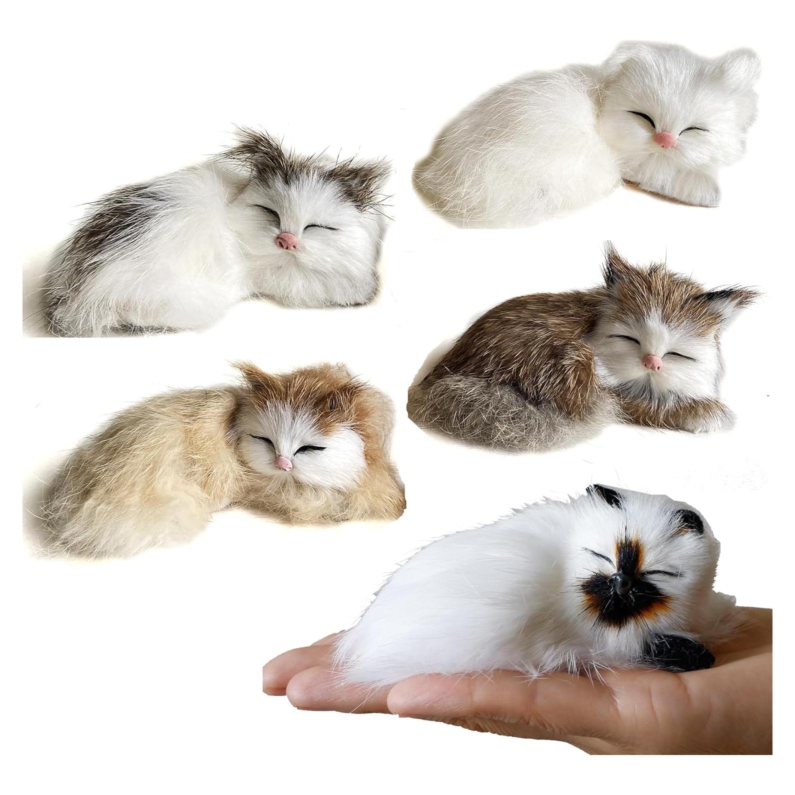 Paquete de 5 Gatitos Bebés Peludos Realistas Decorativos