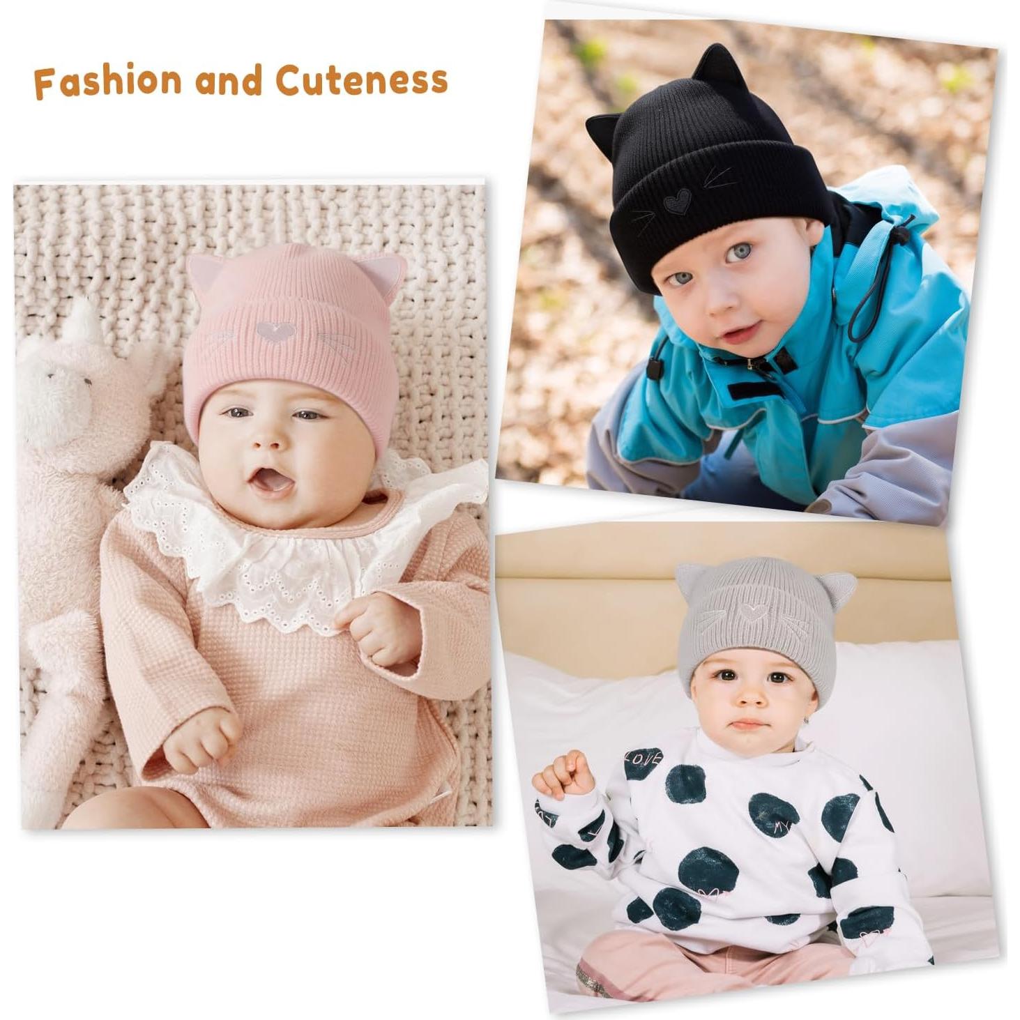 Gorro de invierno para bebé con orejas de gato - 3-24 meses