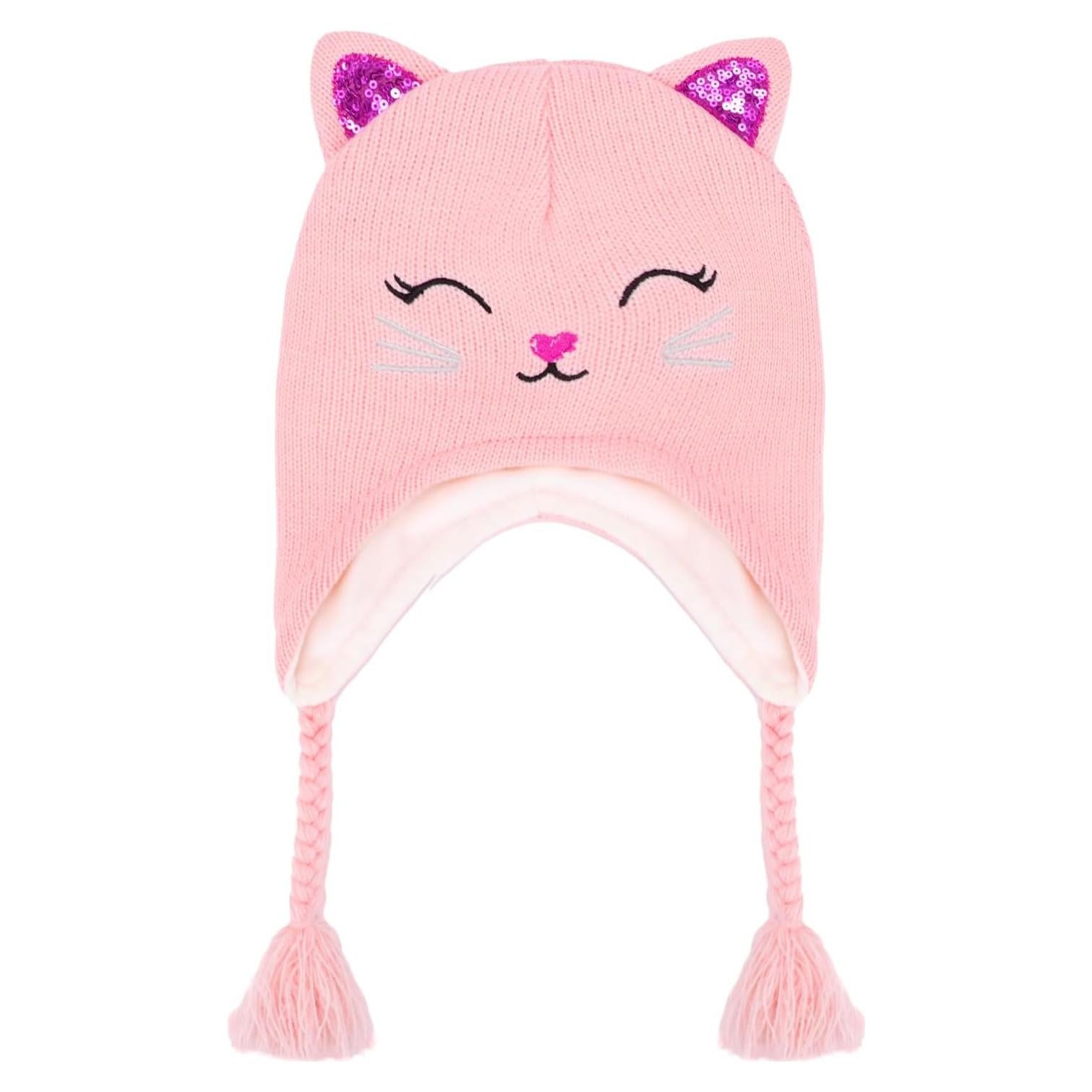 Gorro de Invierno para Niñas con Orejas de Gato Rosa 3-7 Años