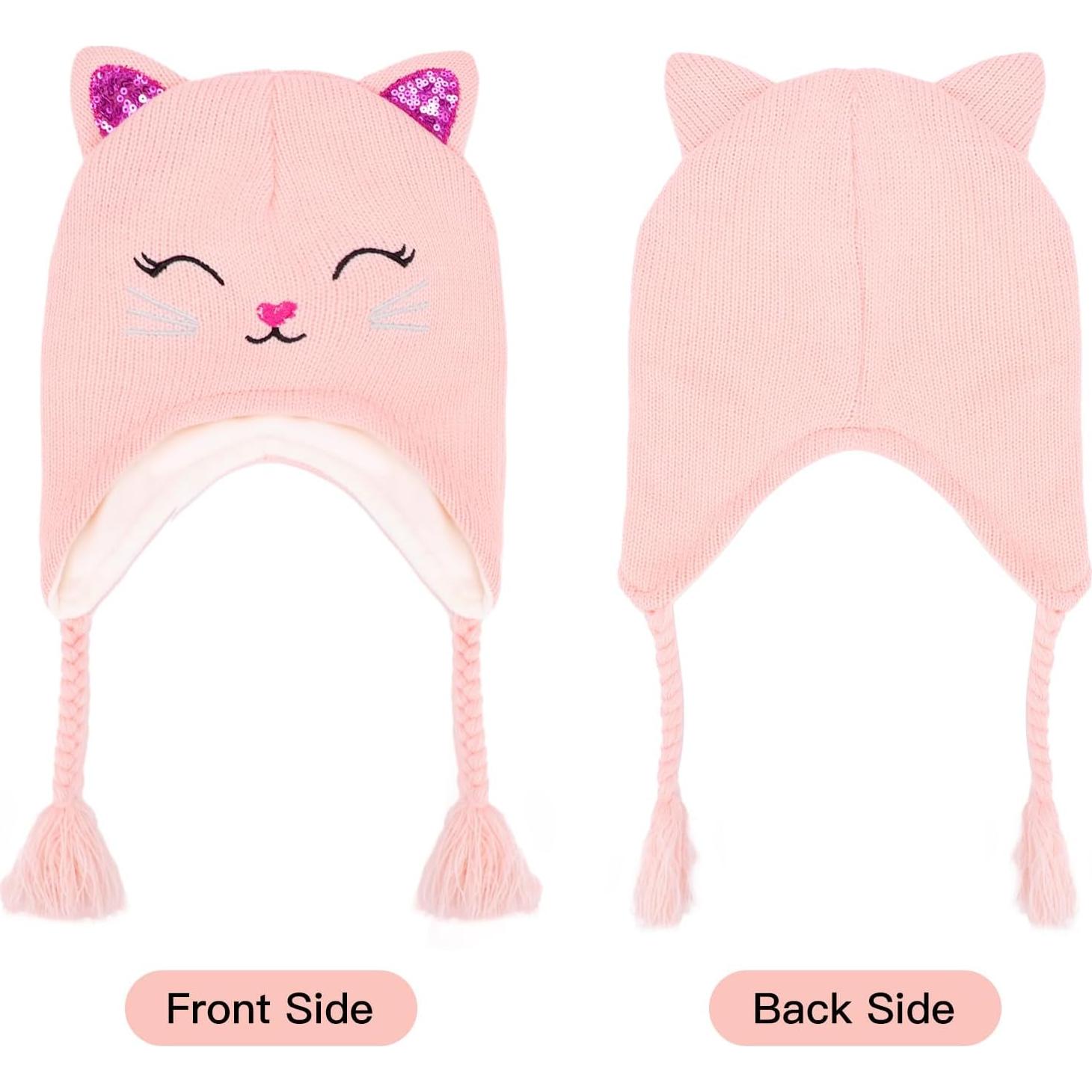 Gorro de Invierno para Niñas con Orejas de Gato Rosa 3-7 Años