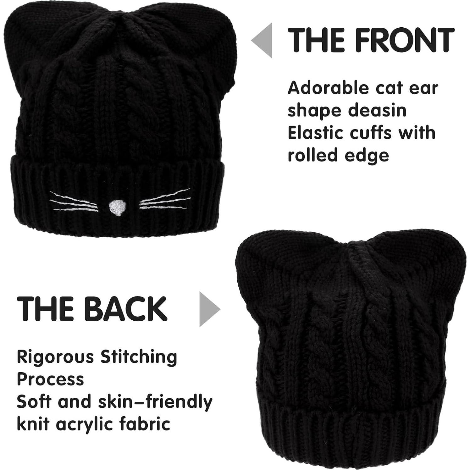 Gorro de invierno con orejas de gato para niñas 7-12 años