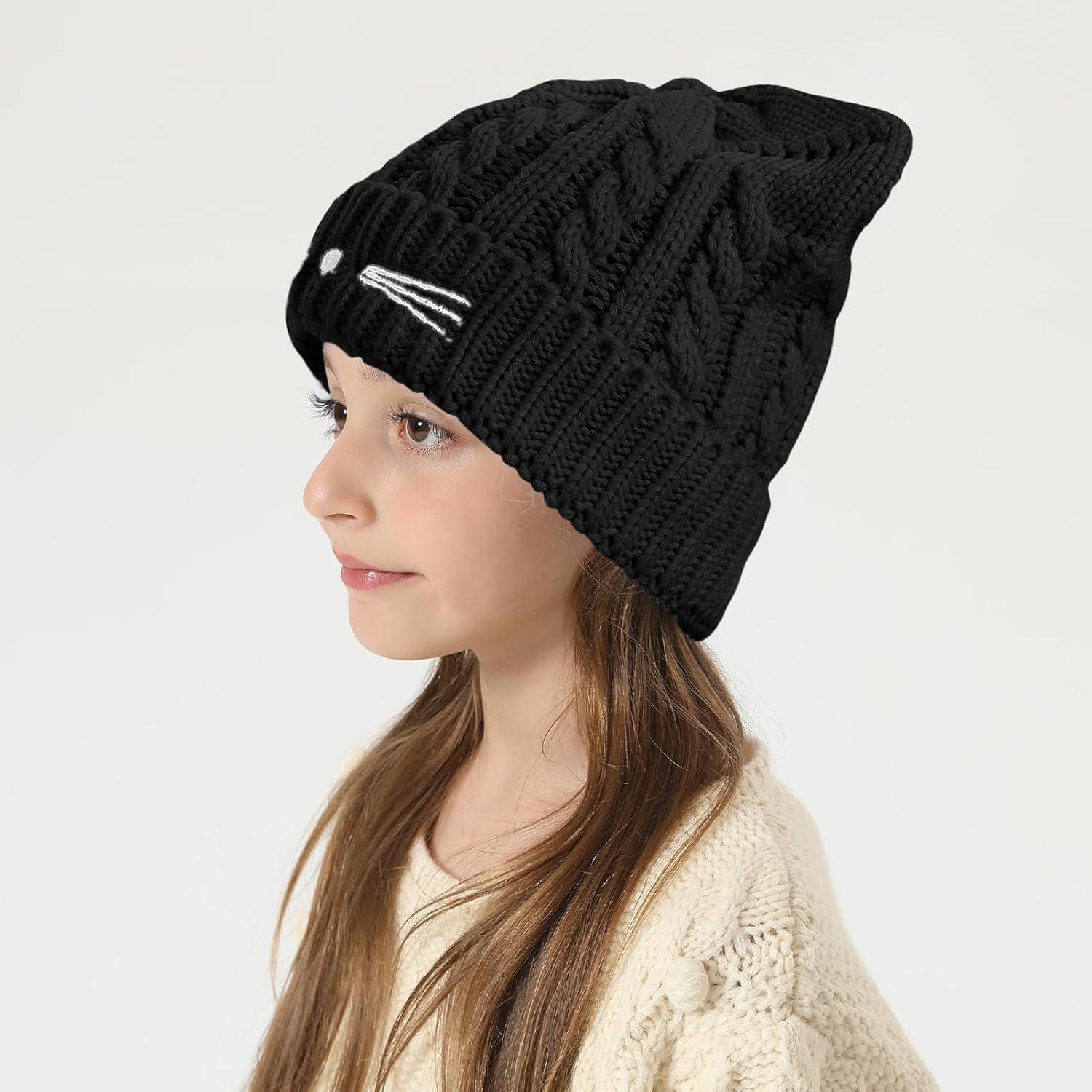 Gorro de invierno con orejas de gato para niñas 7-12 años