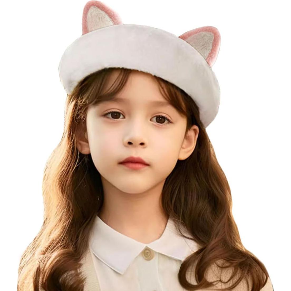 Gorro de lana con orejas de gato para niñas 3-7 años