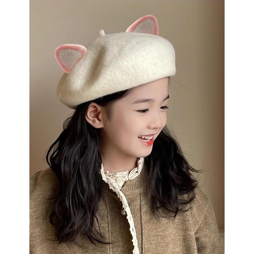 Gorro de lana con orejas de gato para niñas 3-7 años