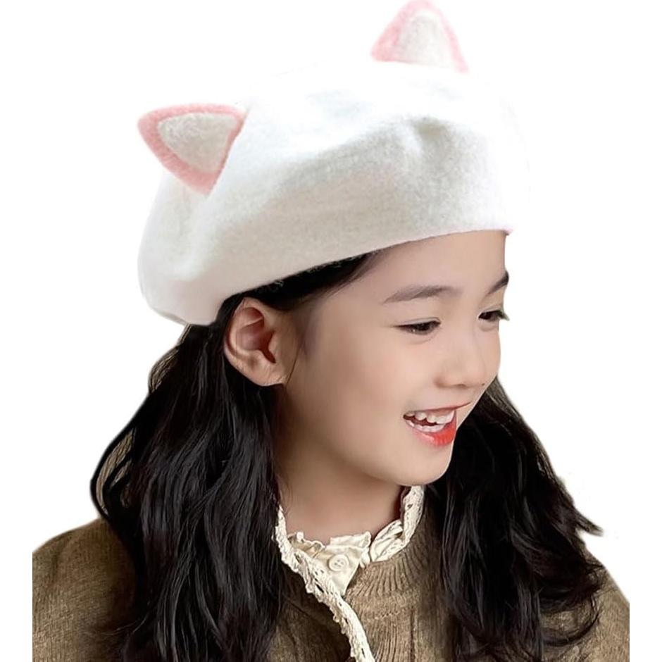 Gorro de lana con orejas de gato para niñas 3-7 años