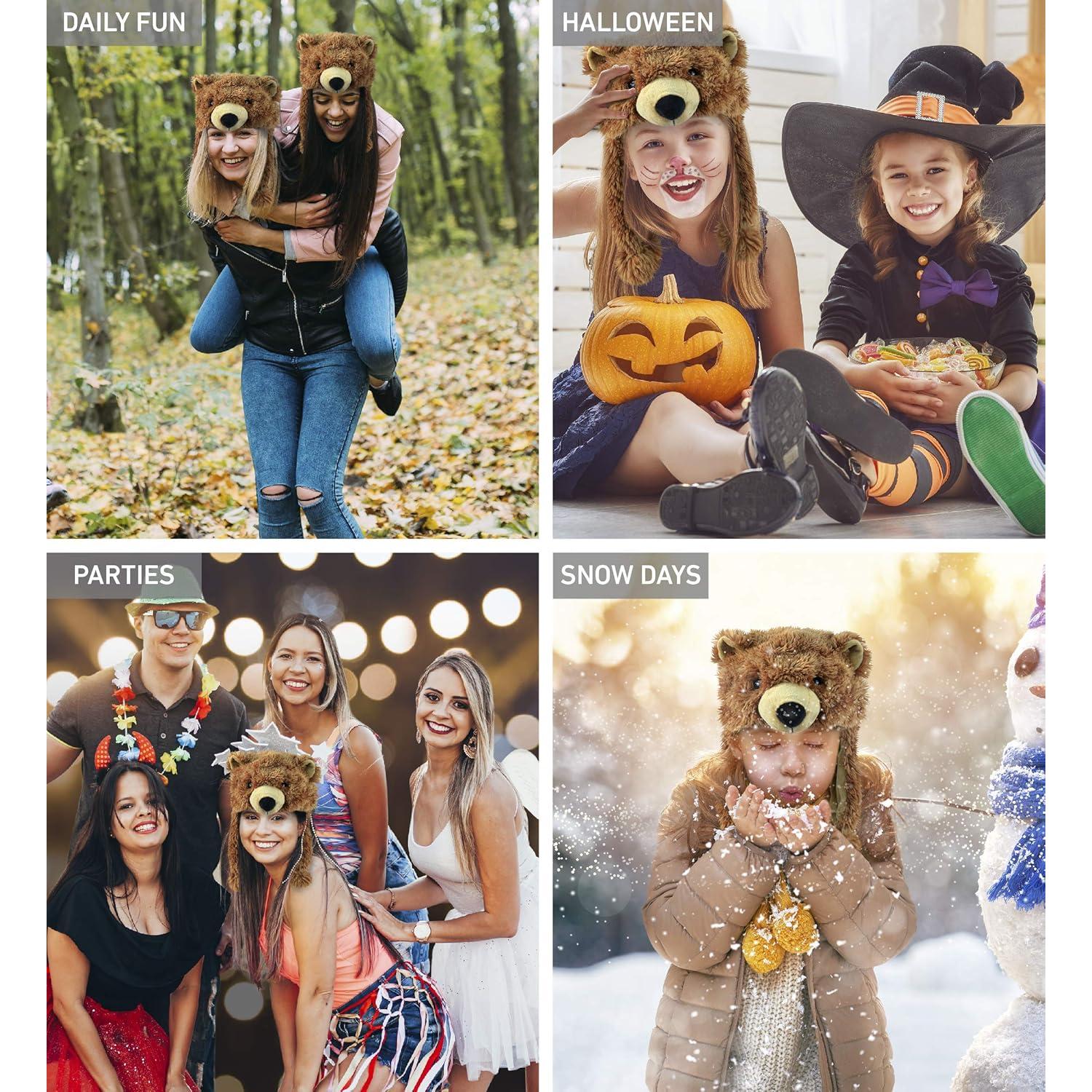 Gorro de Oso Grizzly Marrón DolliBu con Solapas para Orejas