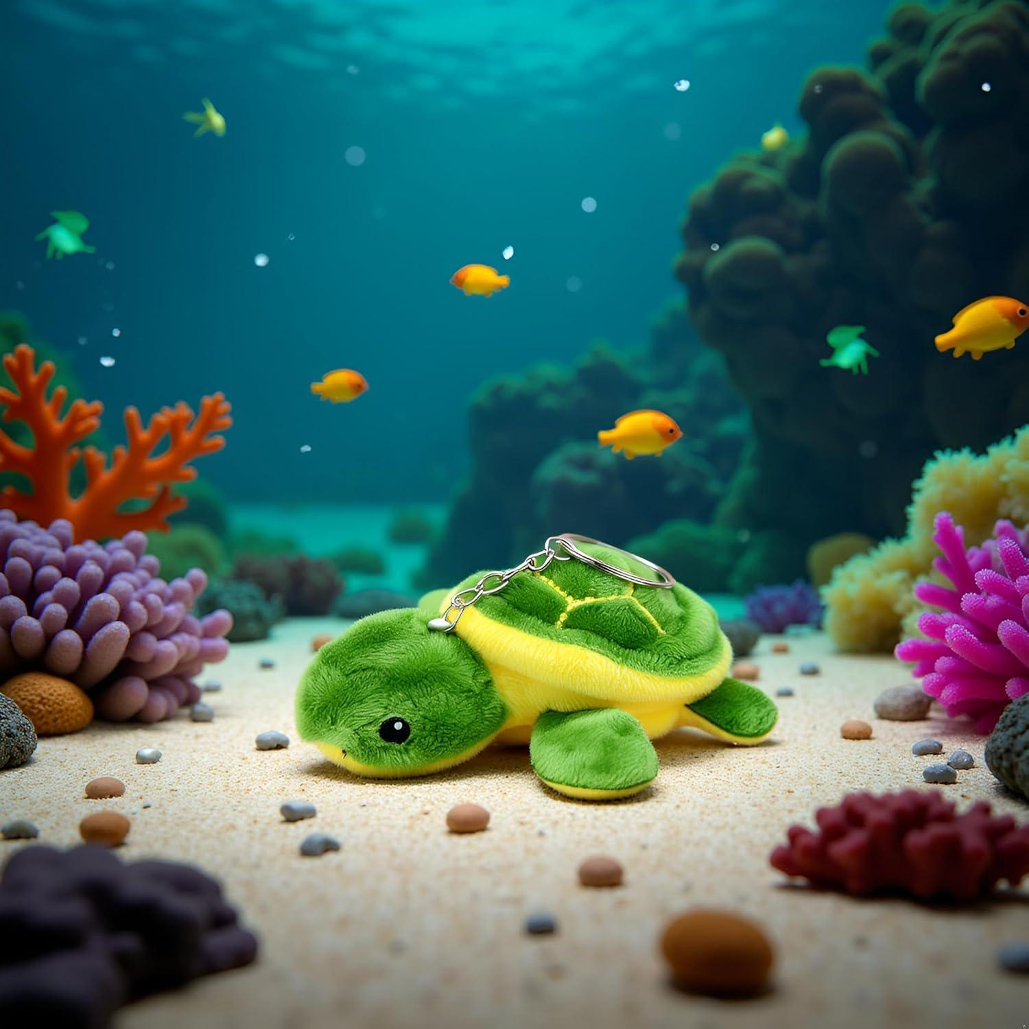 Conjunto 2 Pcs Juguete de Peluche Mini Tortuga Verde