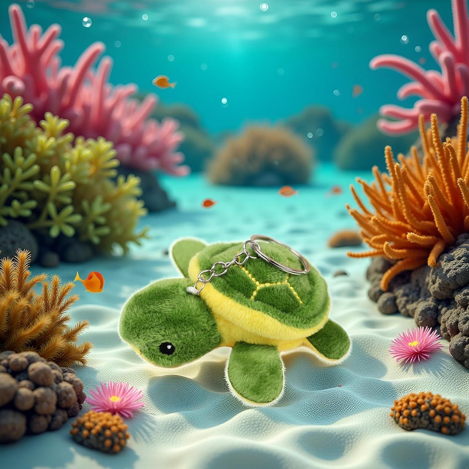 Conjunto 2 Pcs Juguete de Peluche Mini Tortuga Verde