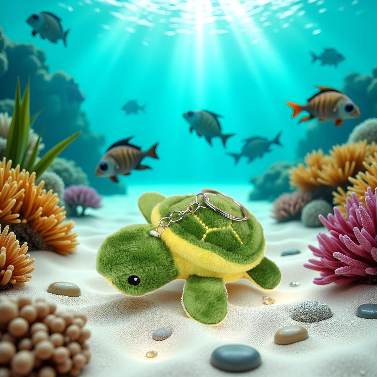 Conjunto 2 Pcs Juguete de Peluche Mini Tortuga Verde