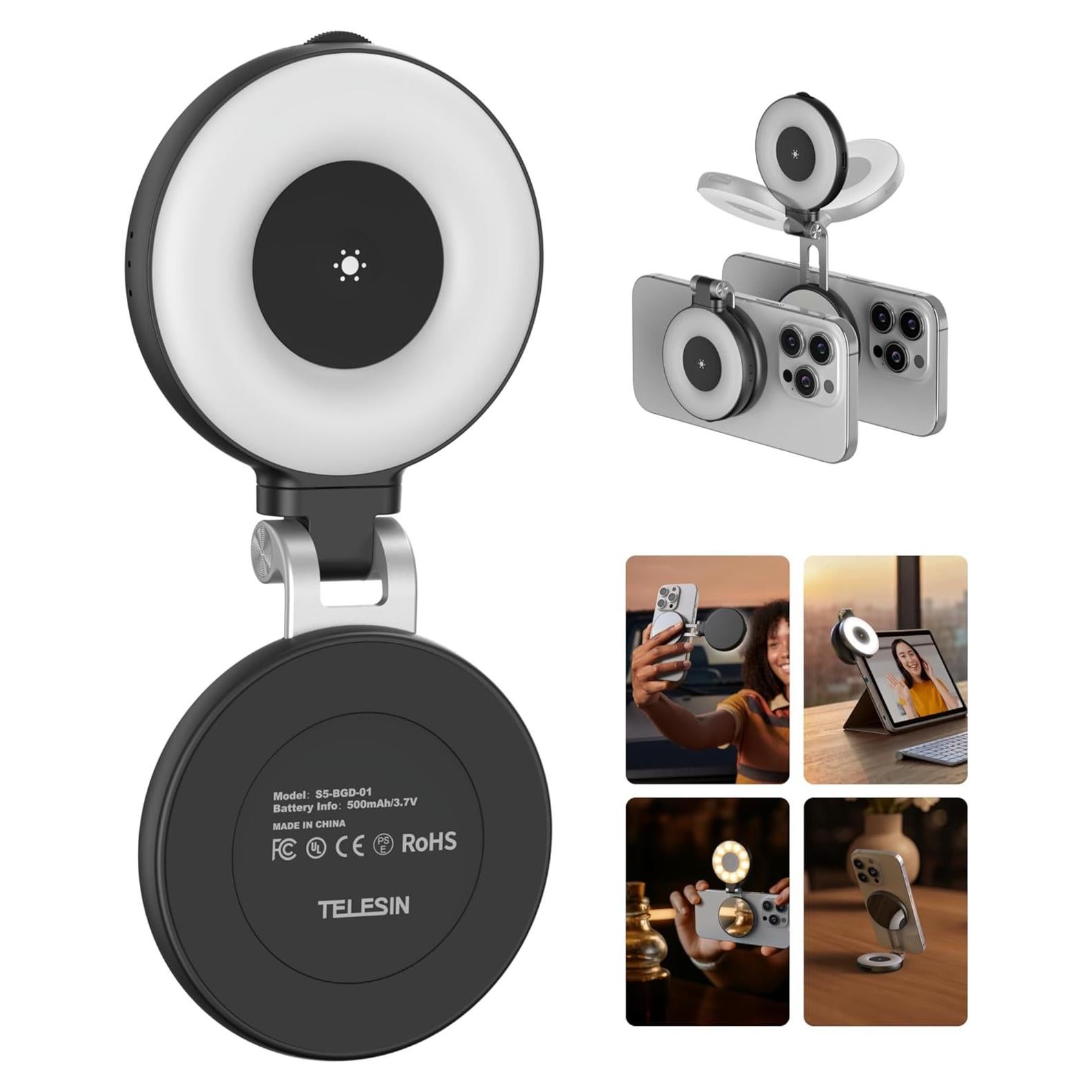 Luz de Belleza Selfie TELESIN Magnética 360° CRI97 Negra