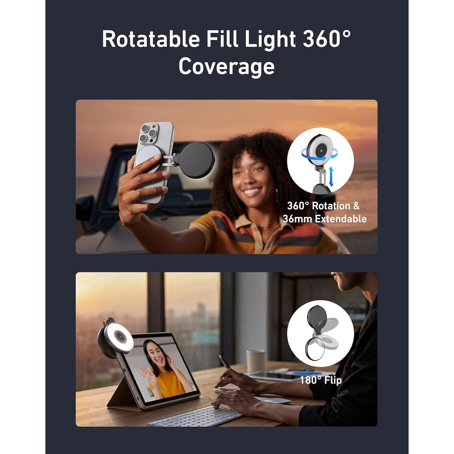 Luz de Belleza Selfie TELESIN Magnética 360° CRI97 Negra