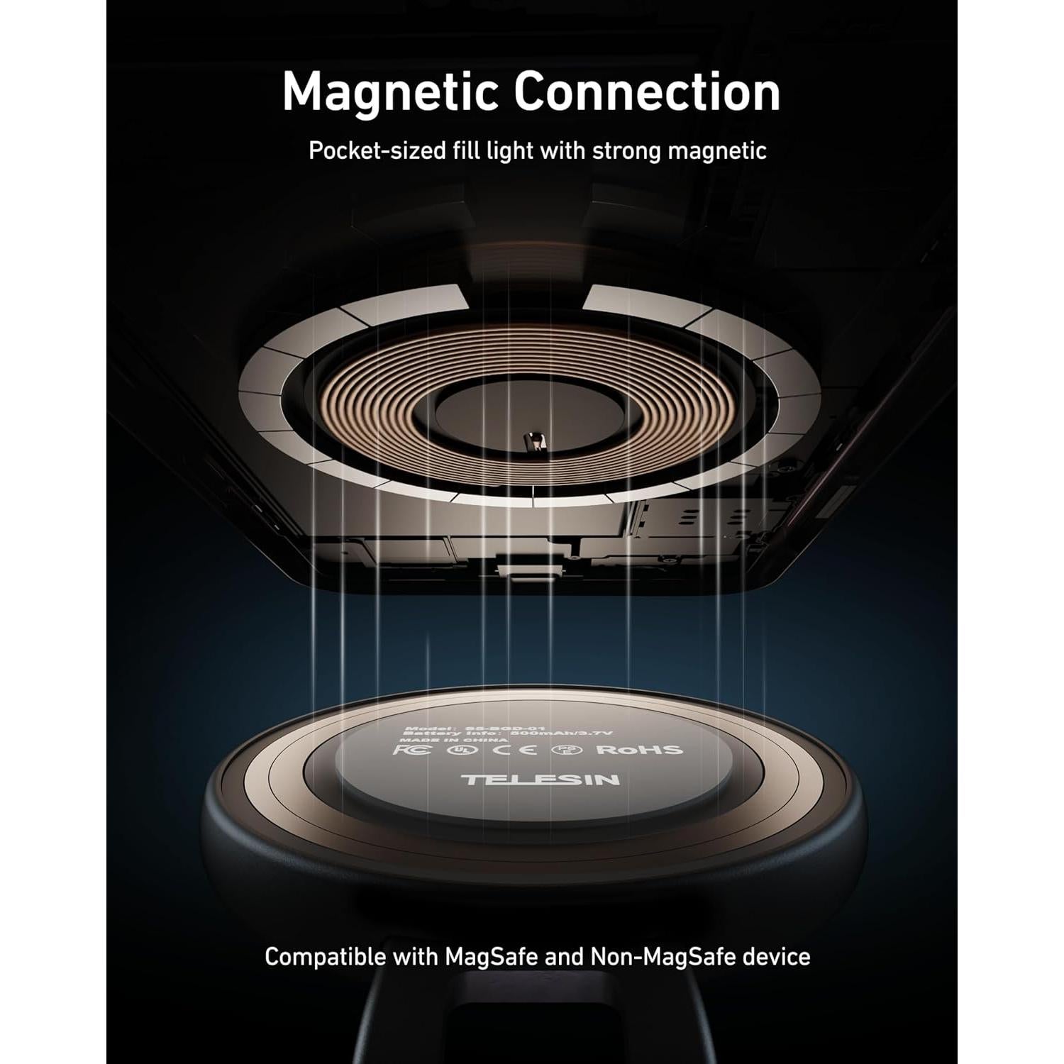 Luz de Belleza Selfie TELESIN Magnética 360° CRI97 Negra