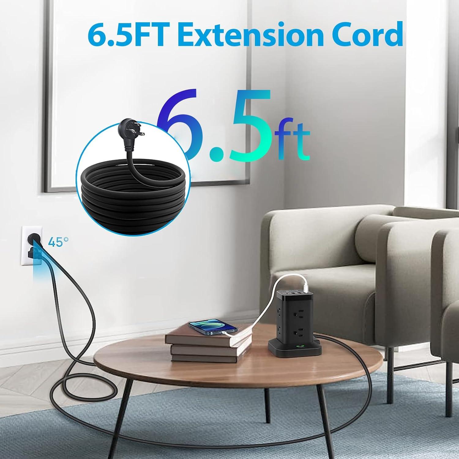 Torre de Regleta BEVA 8 AC 4 USB-C 1.98m Protector Sobretensiones