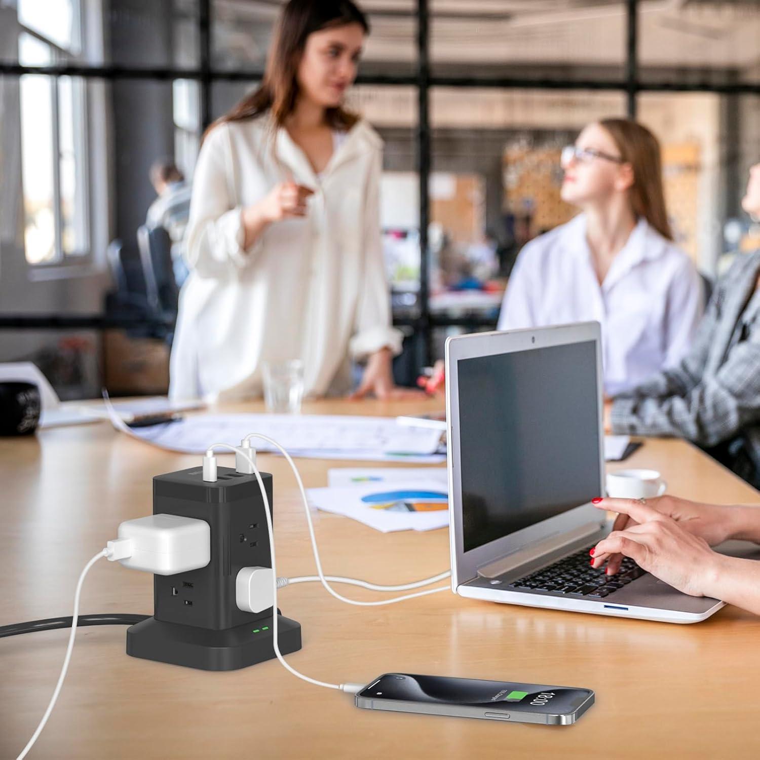 Torre de Regleta BEVA 8 AC 4 USB-C 1.98m Protector Sobretensiones