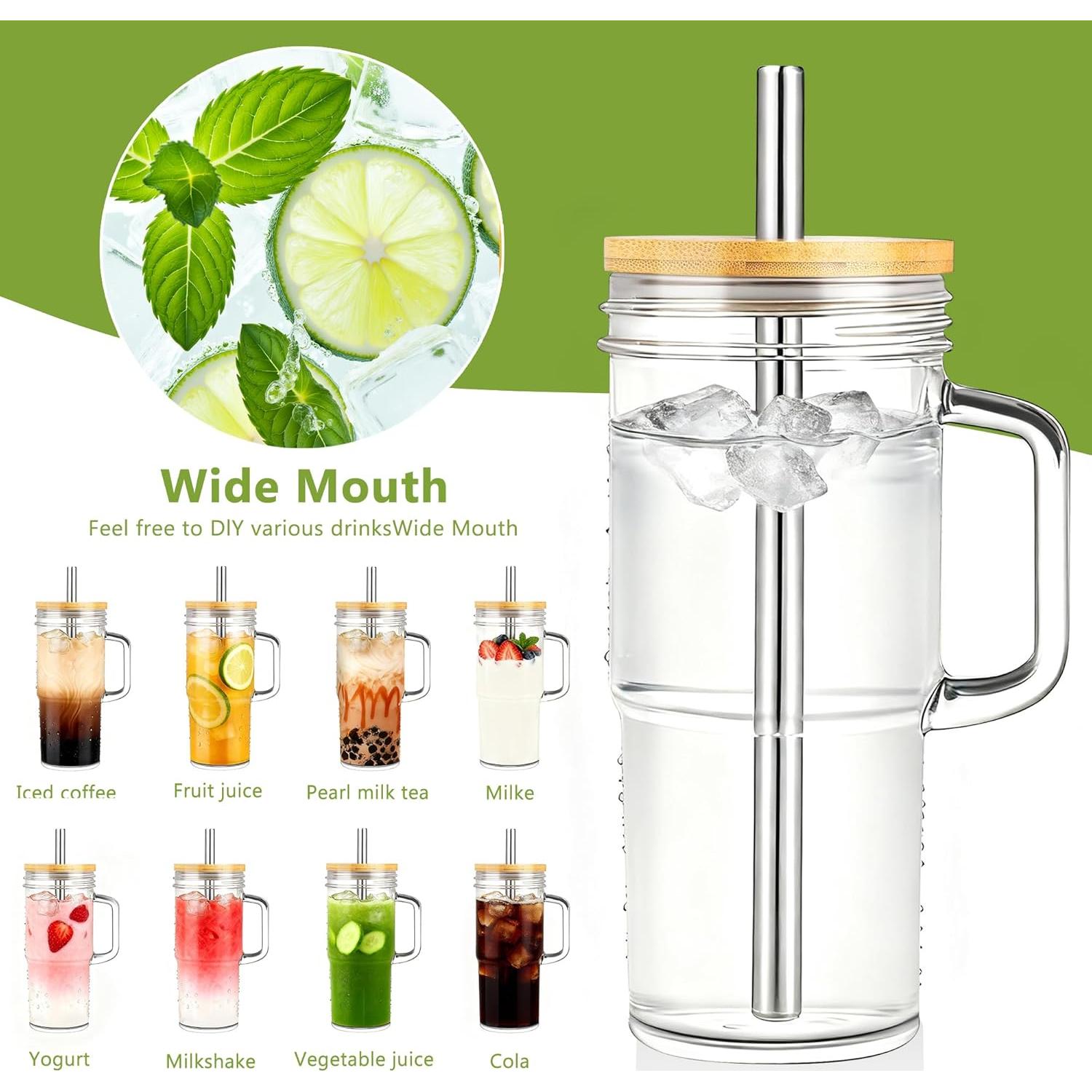 Set de 2 Tazas de Vidrio Birity 24oz con Tapa y Popote