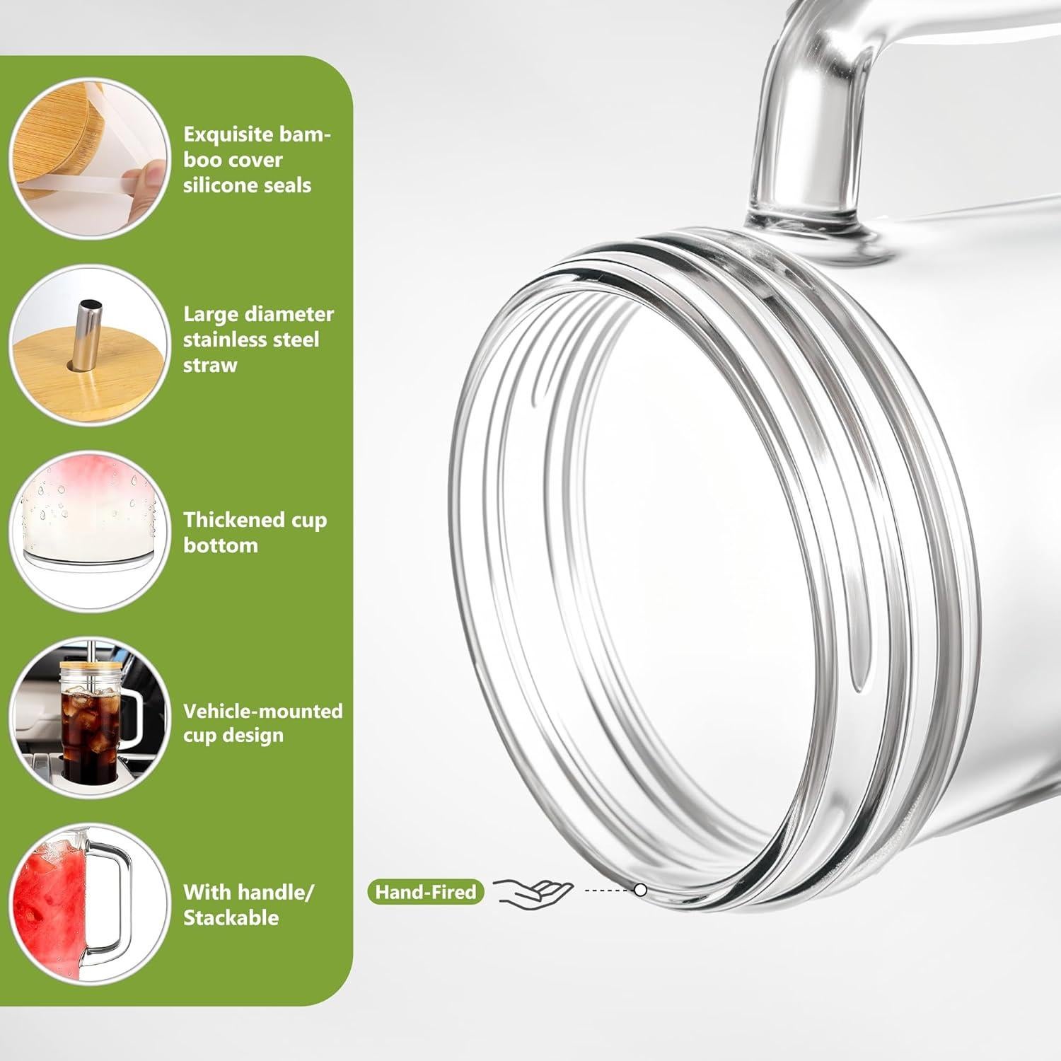 Set de 2 Tazas de Vidrio Birity 24oz con Tapa y Popote