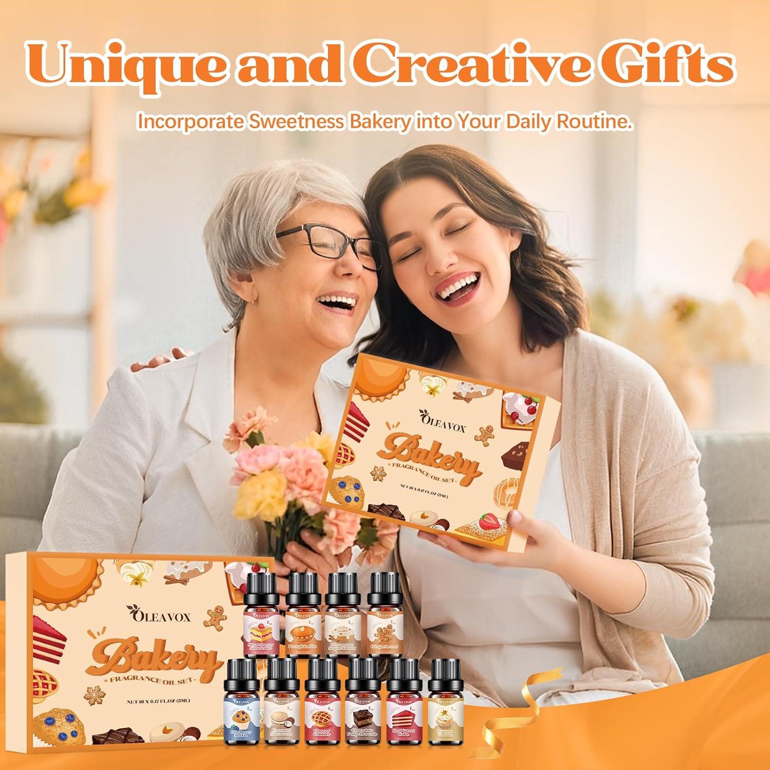 Bakery Essential Oils Set,Premium Fragrance Oil for Diffusers, Scents for Candle & Soap Making, Pumpkin Pie, Cream Vanilla, Gingerbread,Cinnamon Sugar Donut and Cake More 10x5ml,Aromatherapy Oils