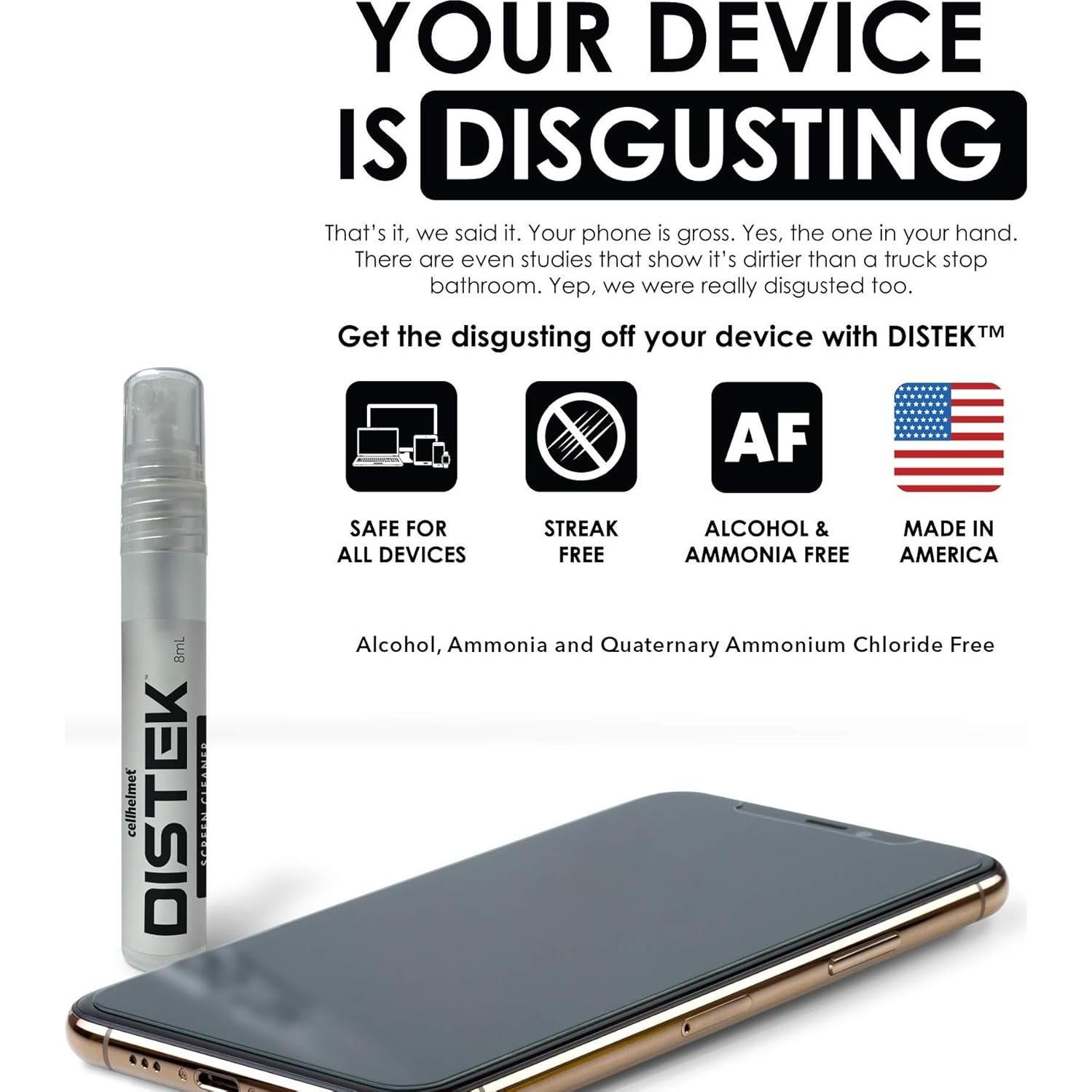 Kit de limpieza de pantallas Cellhelmet Distek 8mL universal