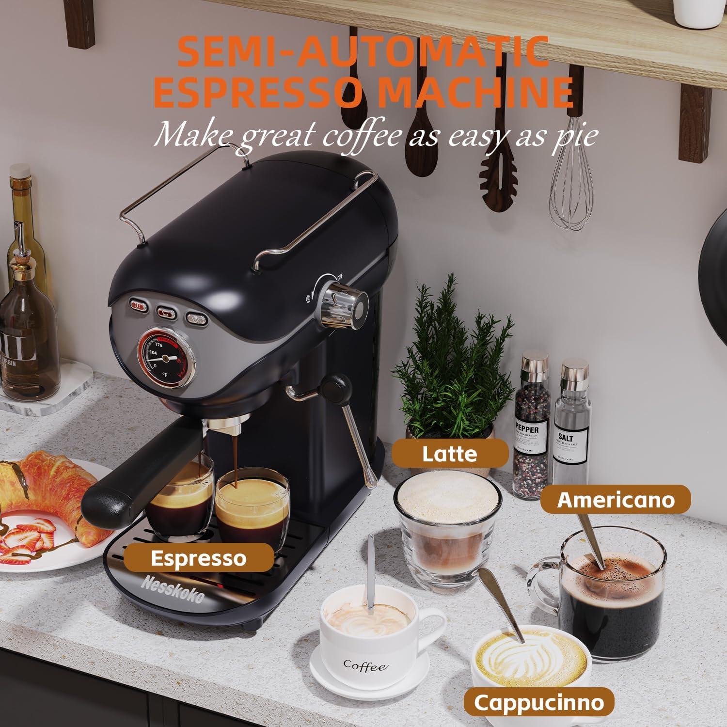 Máquina de Café Espresso Nesskoko 20 Bar Semi-Automática con Espumador