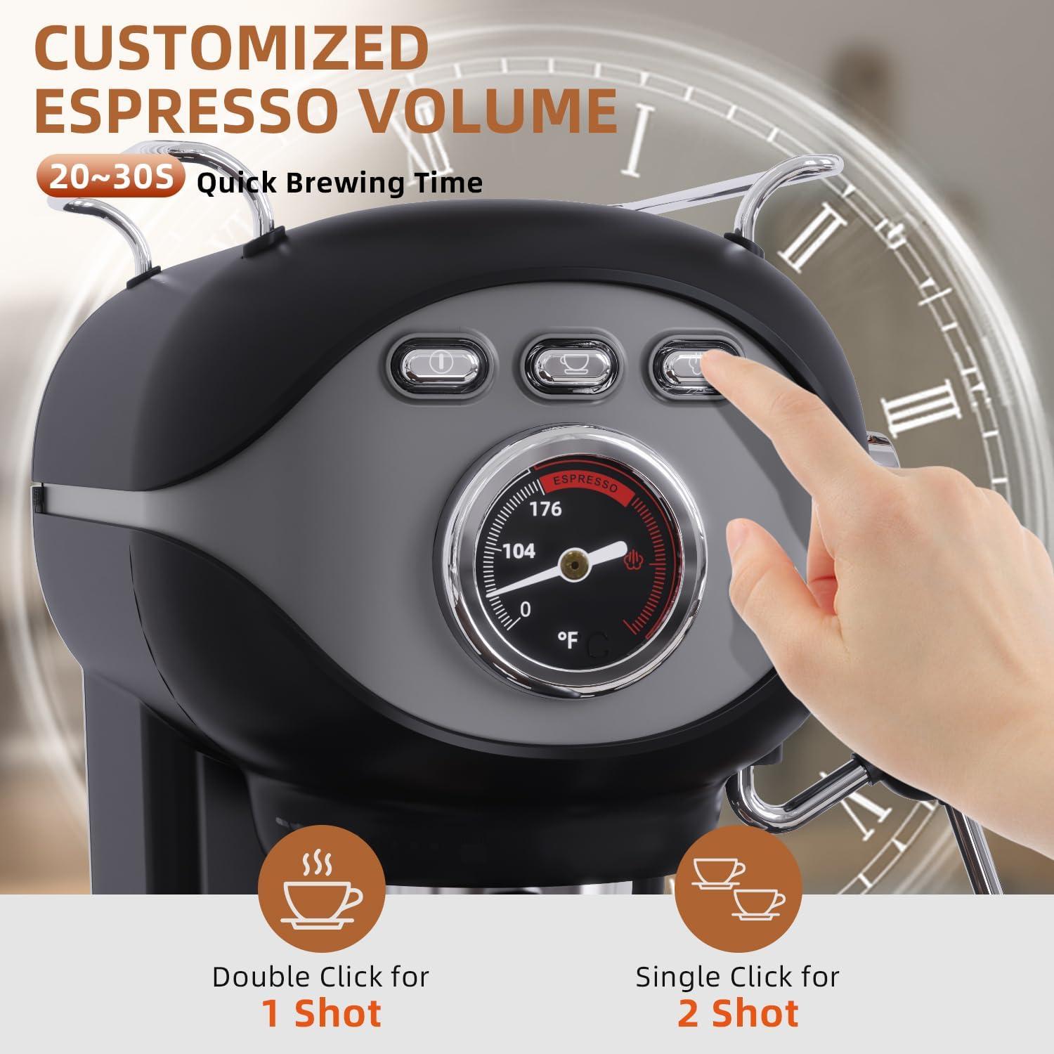 Máquina de Café Espresso Nesskoko 20 Bar Semi-Automática con Espumador