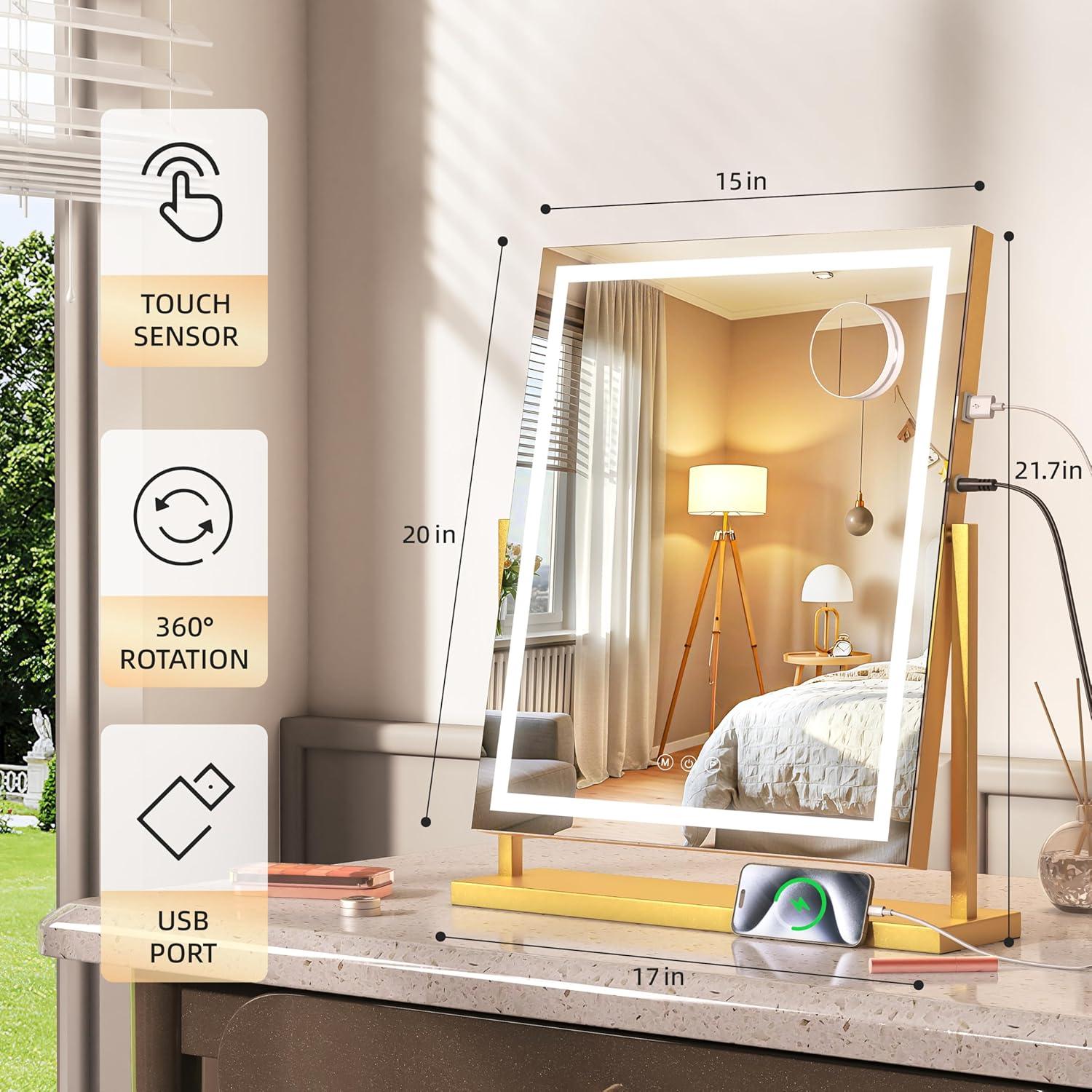 Espejo de Tocador LED Hasipu 43x56 cm con Luz Ajustable