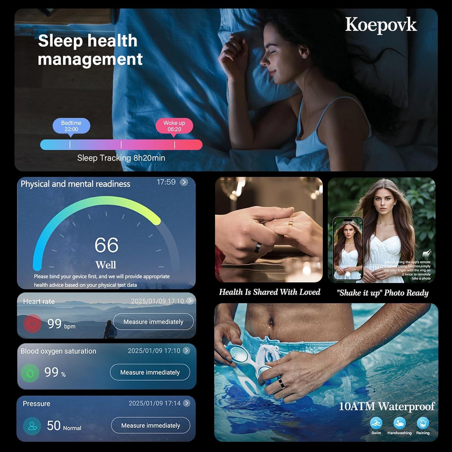 Anillo Inteligente Koepovk BJ02 Negro 7 - Monitor de Salud