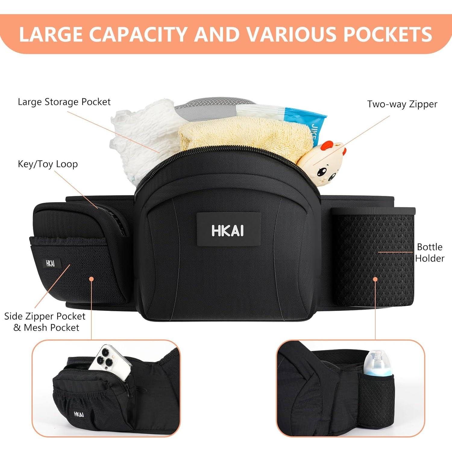 Portabebés HKAI Cadera Ergonómico Negro 0-20 kg Ajustable